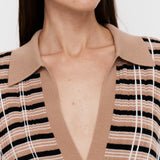 Check Wool Silk Polo Top