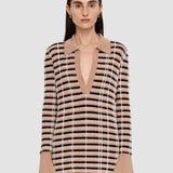 Check Wool Silk Polo Top