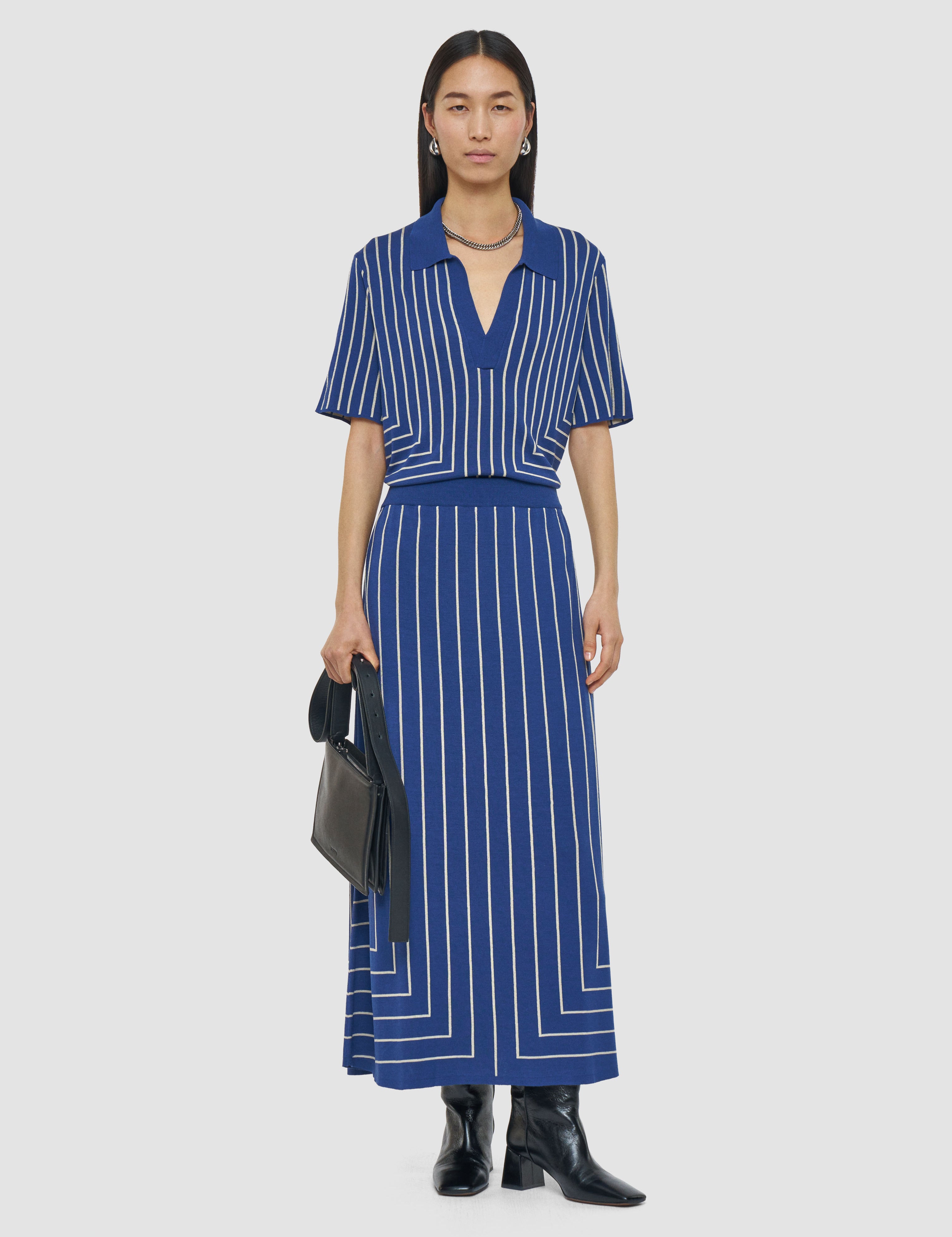Blue Geometric Jacquard Silk Blend Skirt - Joseph
