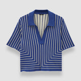 Blue Geometric Jacquard Silk Blend Top - Joseph