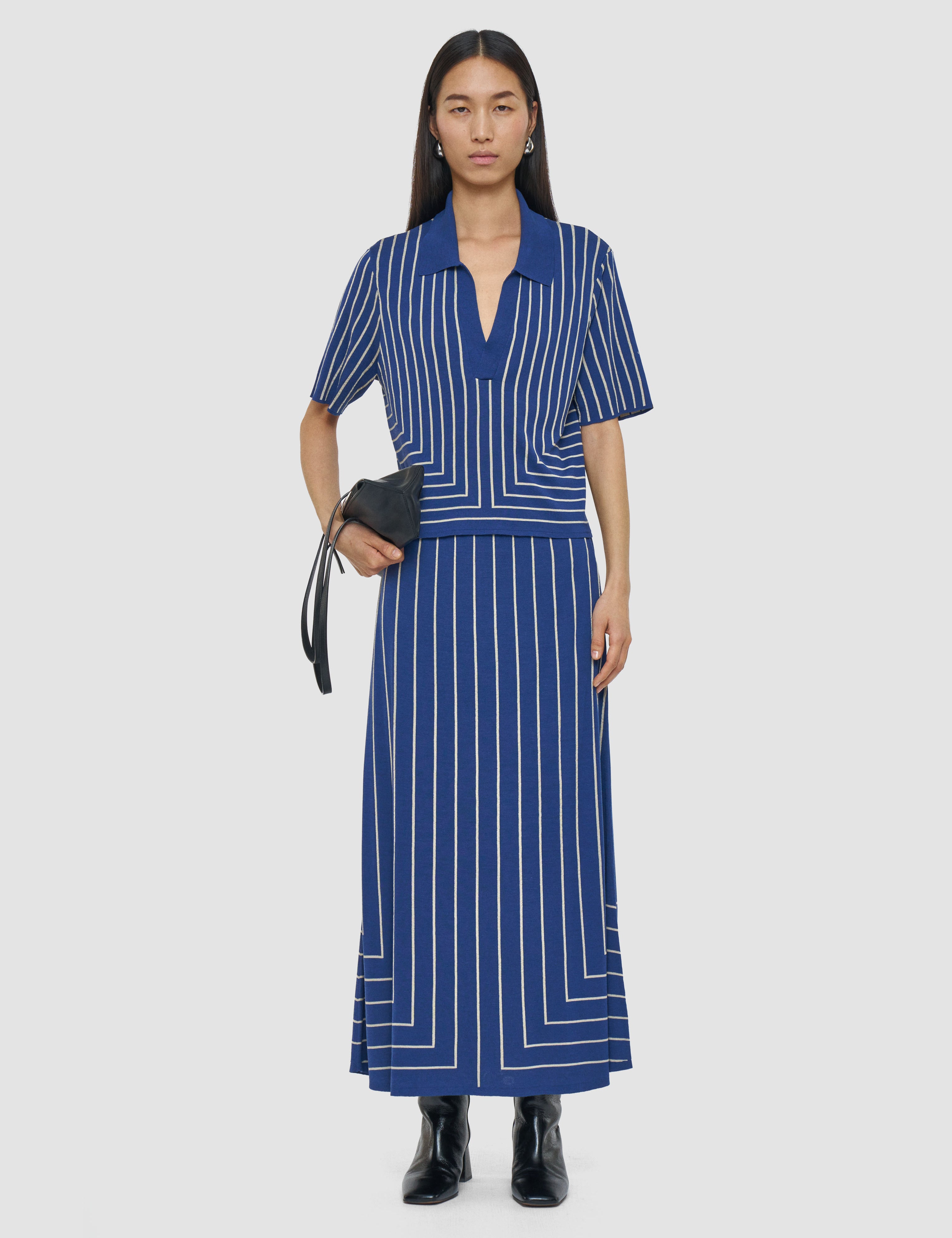 Blue Geometric Jacquard Silk Blend Top - Joseph