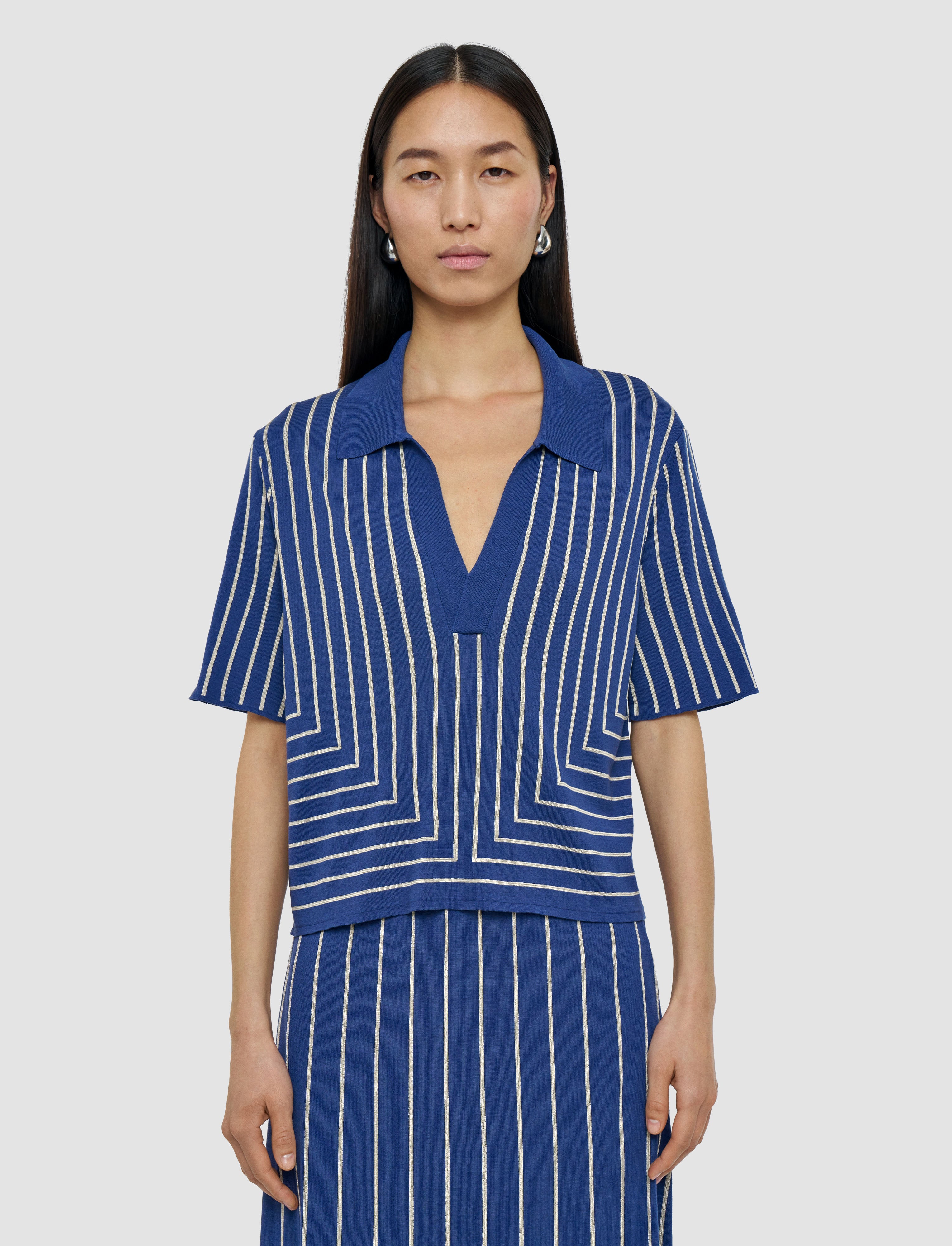 青-geometric-jacquard-silk-blend-トップ-JOSEPH