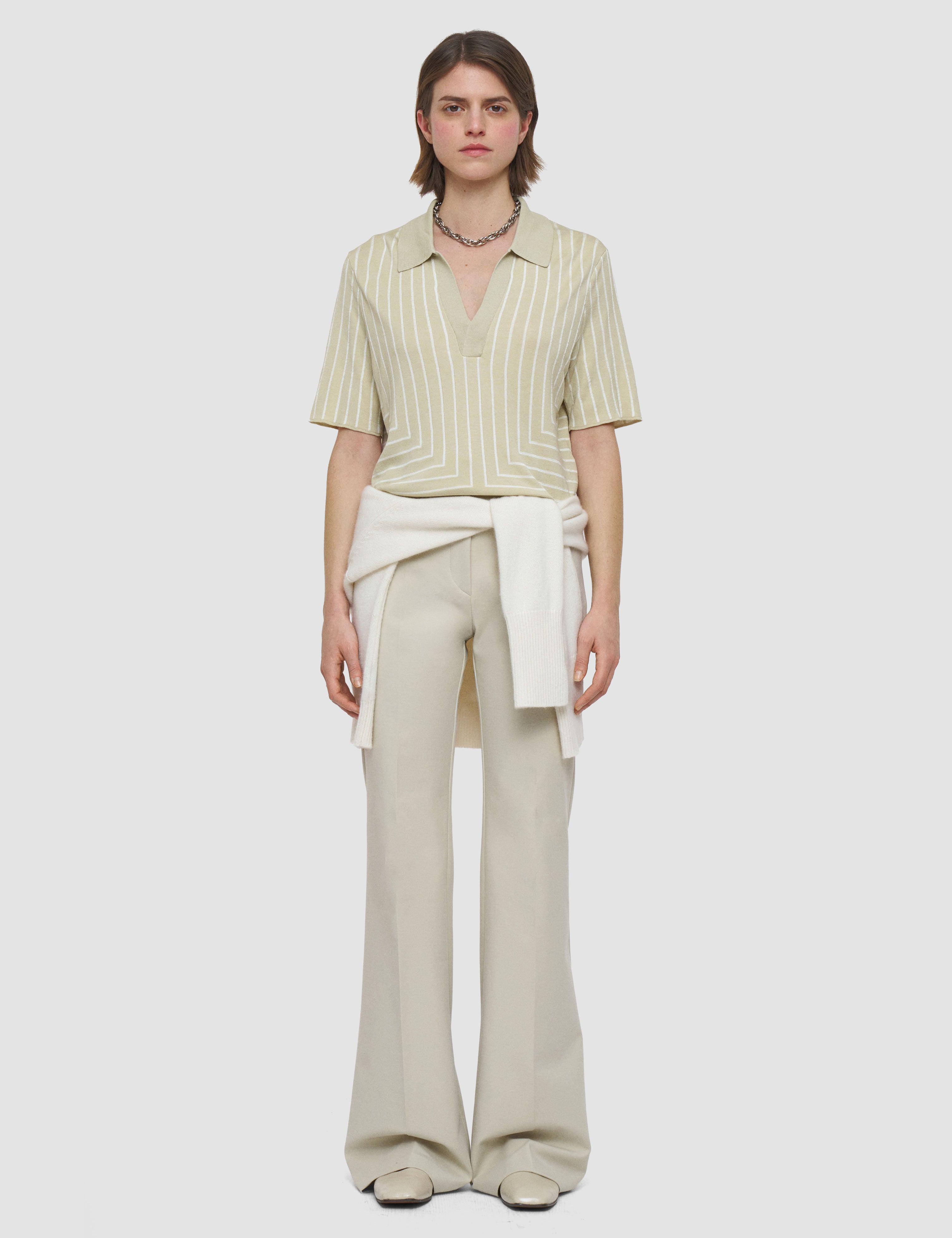Beige Geometric Jacquard Silk Blend Top - Joseph