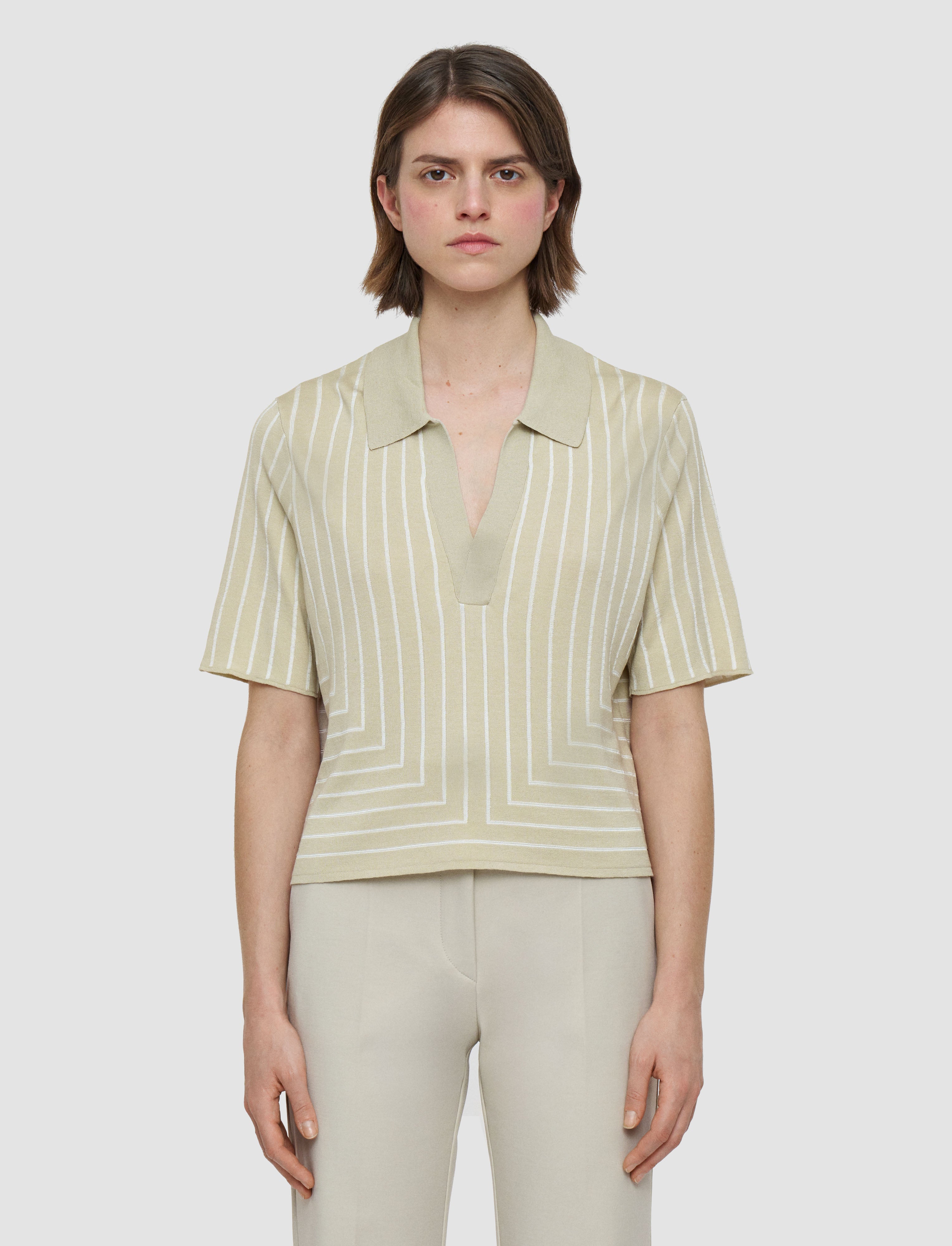 ベージュ-geometric-jacquard-silk-blend-トップ-JOSEPH