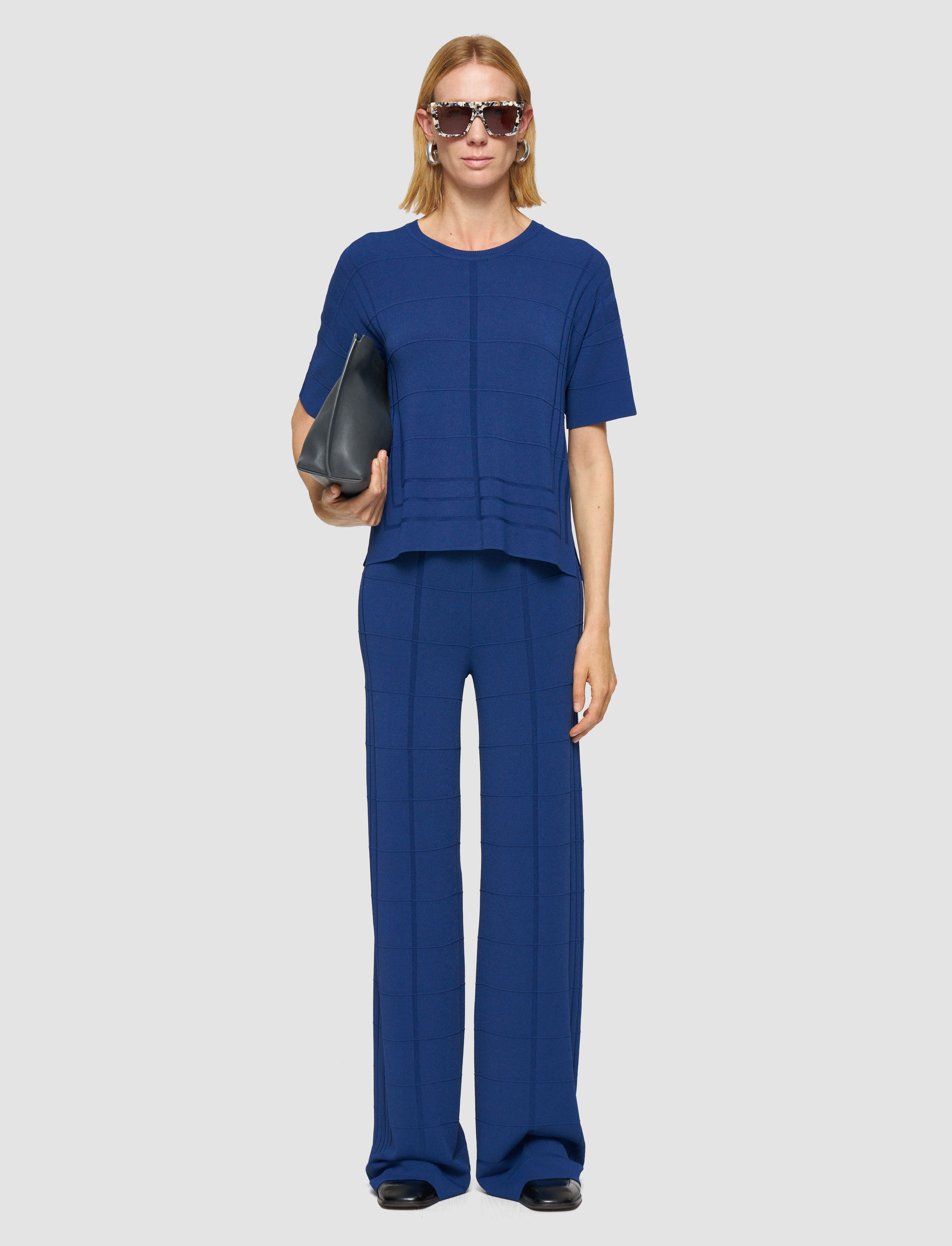 blue-viscose-grid-knit-t-shirt-JOSEPH