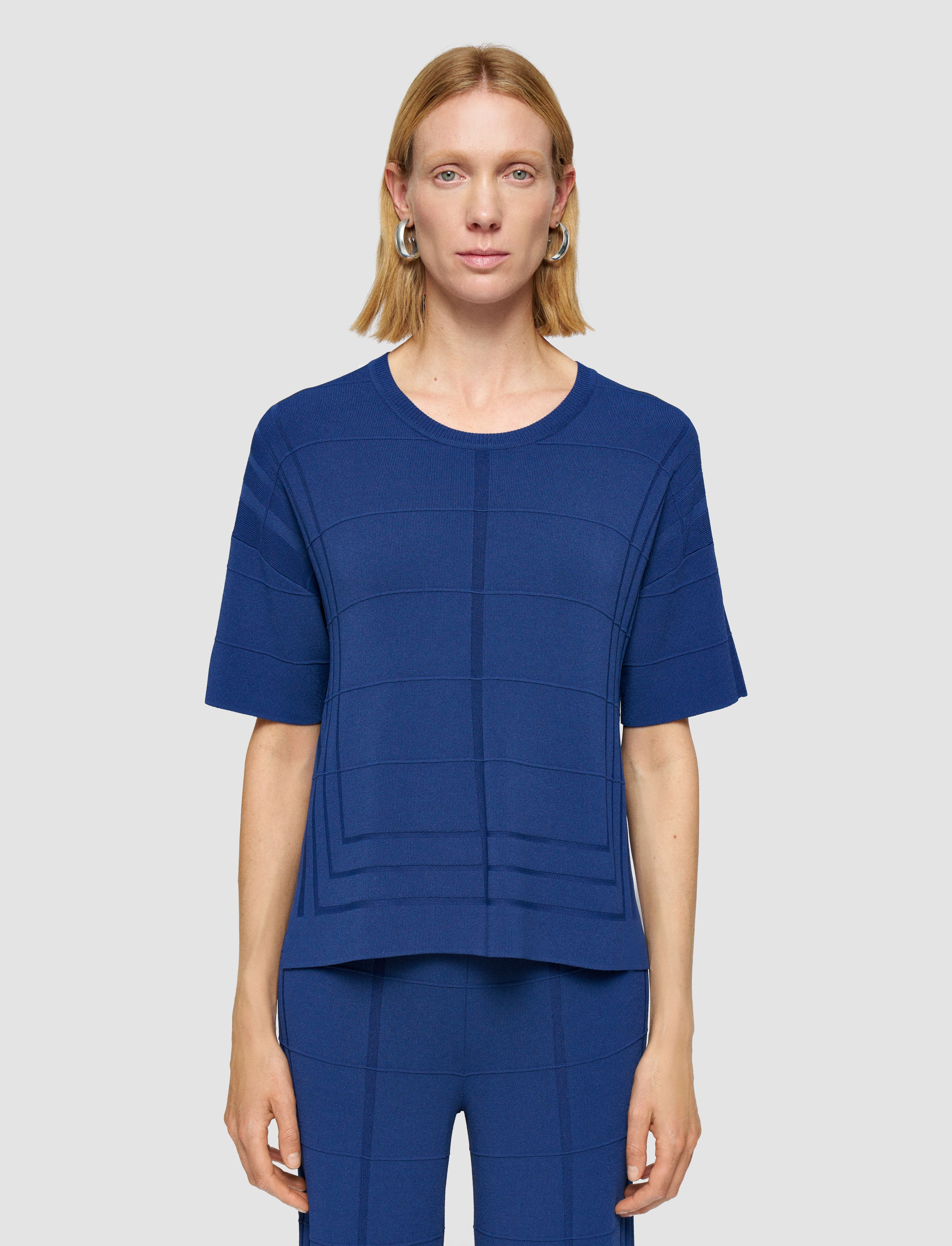 blue-viscose-grid-knit-t-shirt-JOSEPH