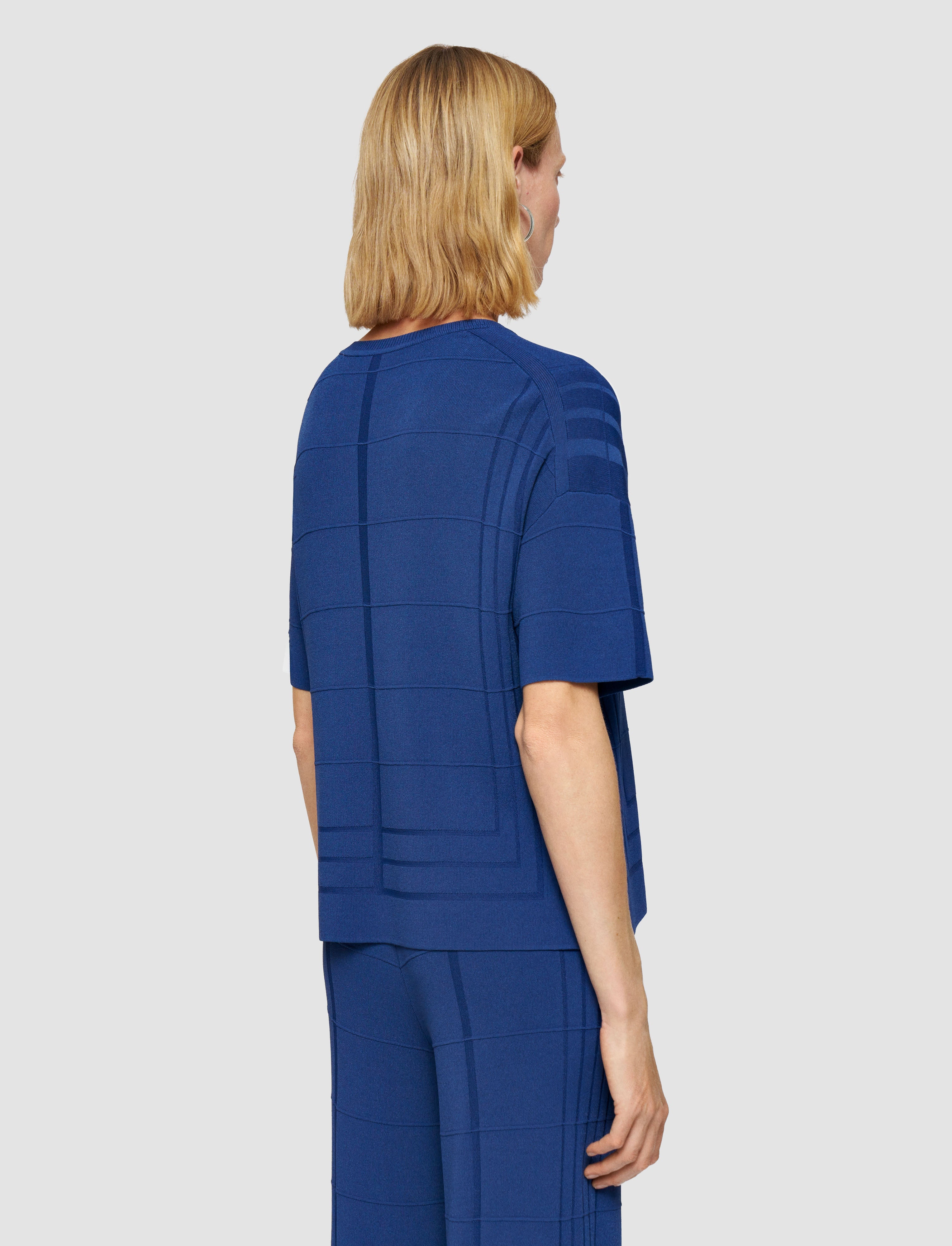 blue-viscose-grid-knit-t-shirt-JOSEPH