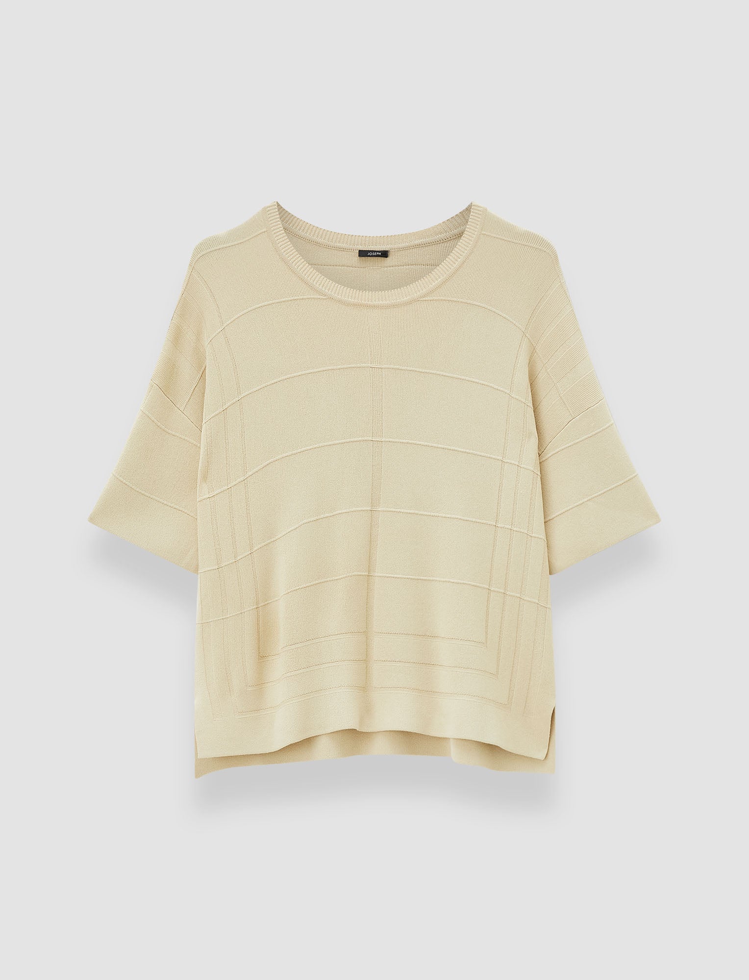 beige-viscose-grid-knit-t-shirt-JOSEPH