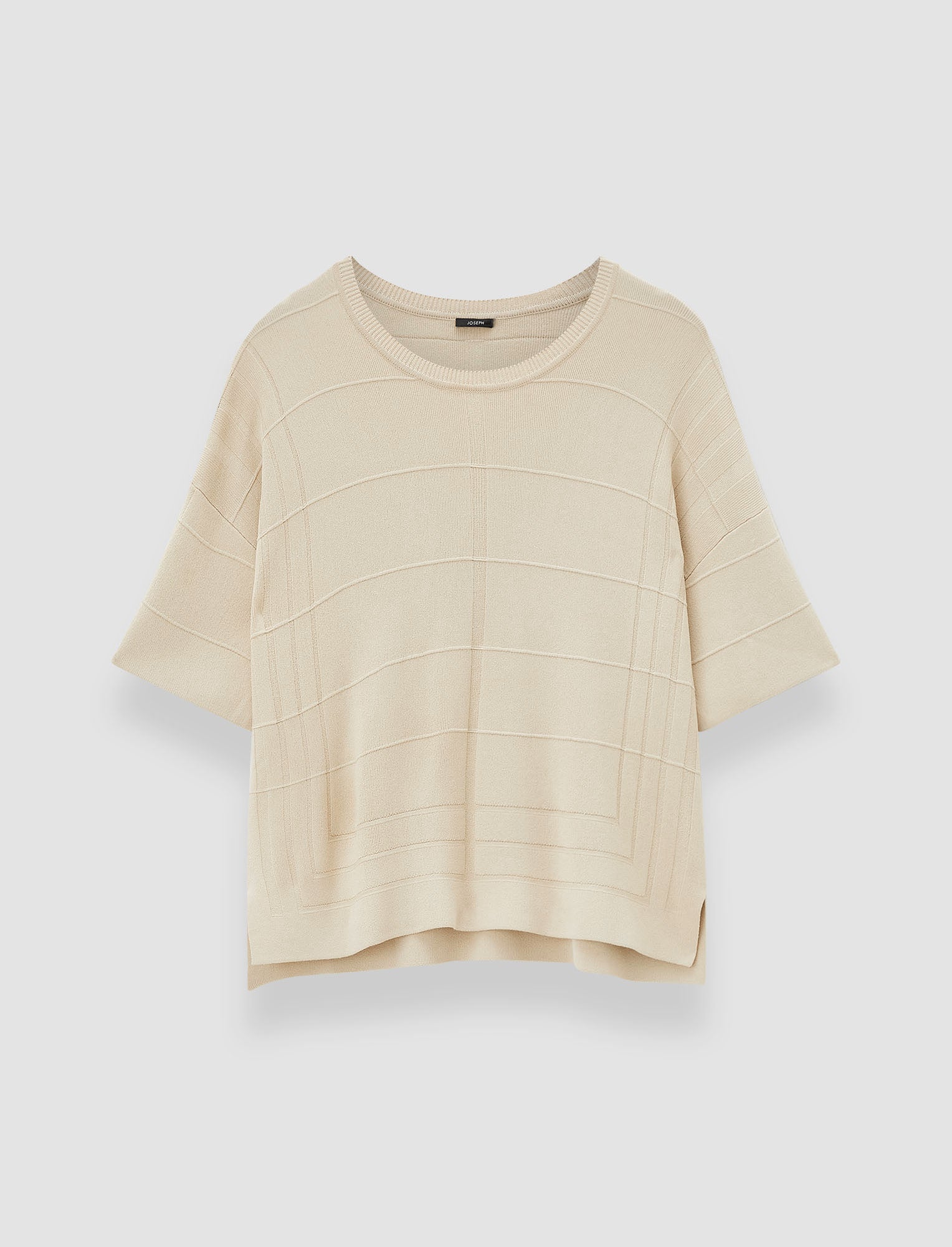 beige-viscose-grid-knit-t-shirt-JOSEPH
