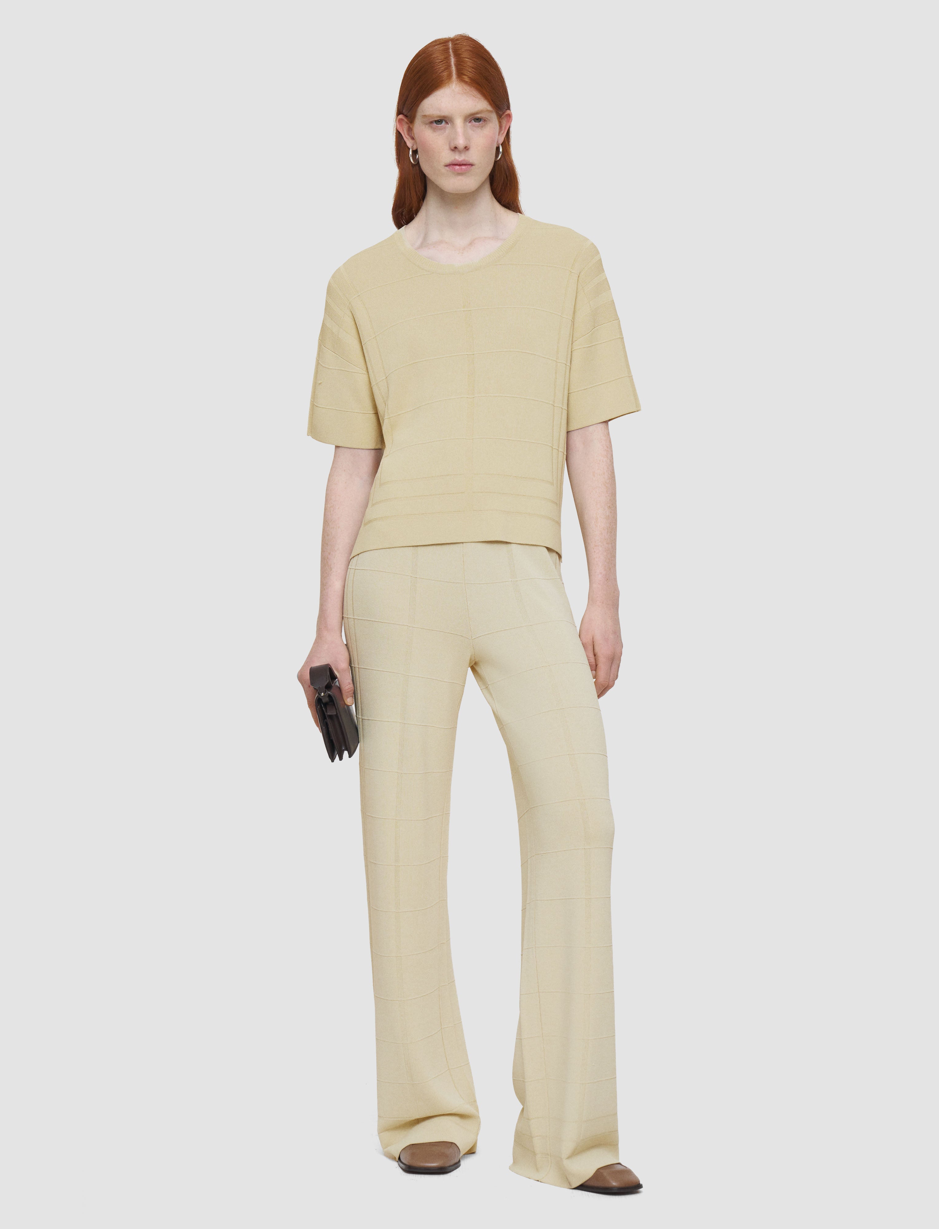 beige-viscose-grid-knit-t-shirt-JOSEPH