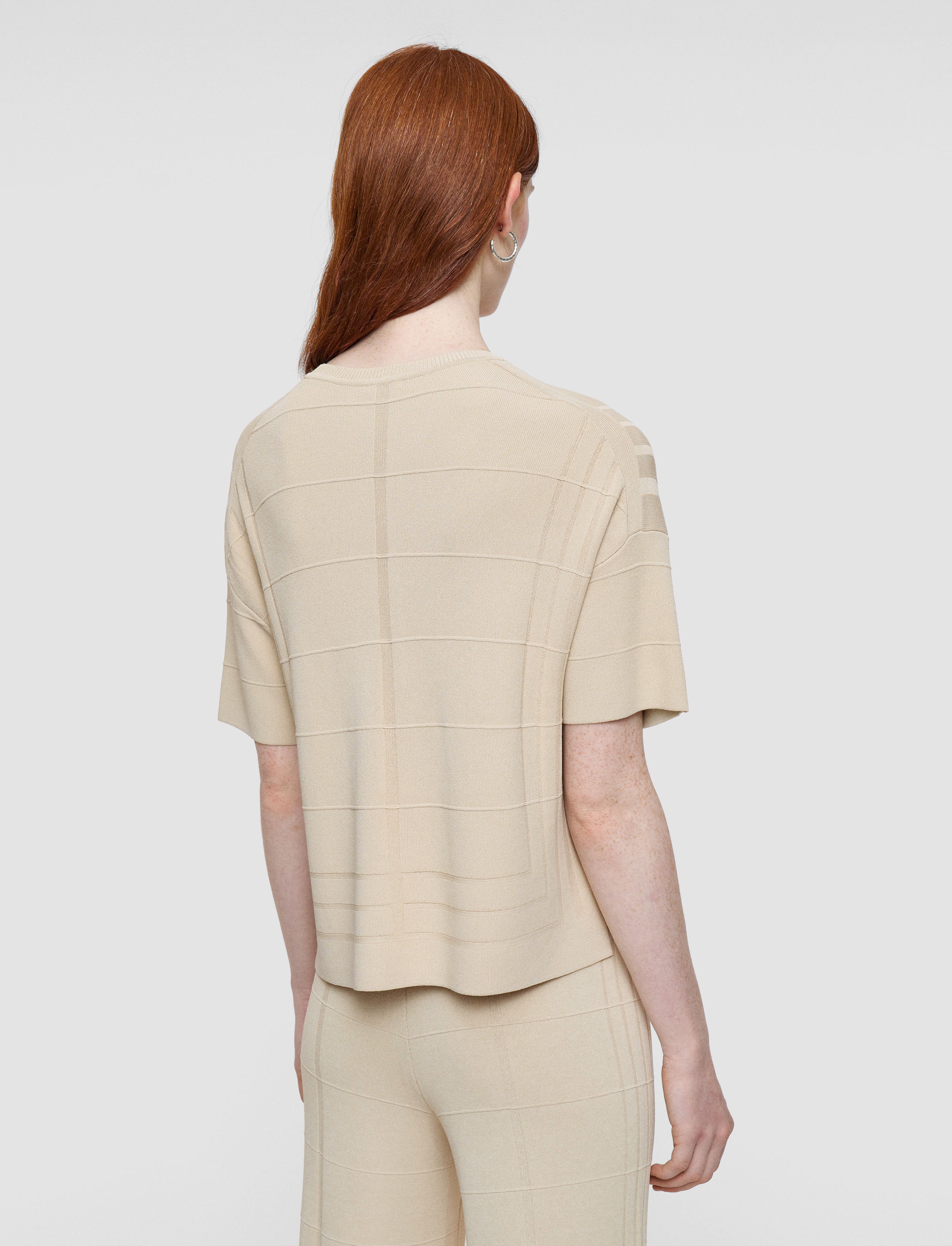 beige-viscose-grid-knit-t-shirt-JOSEPH