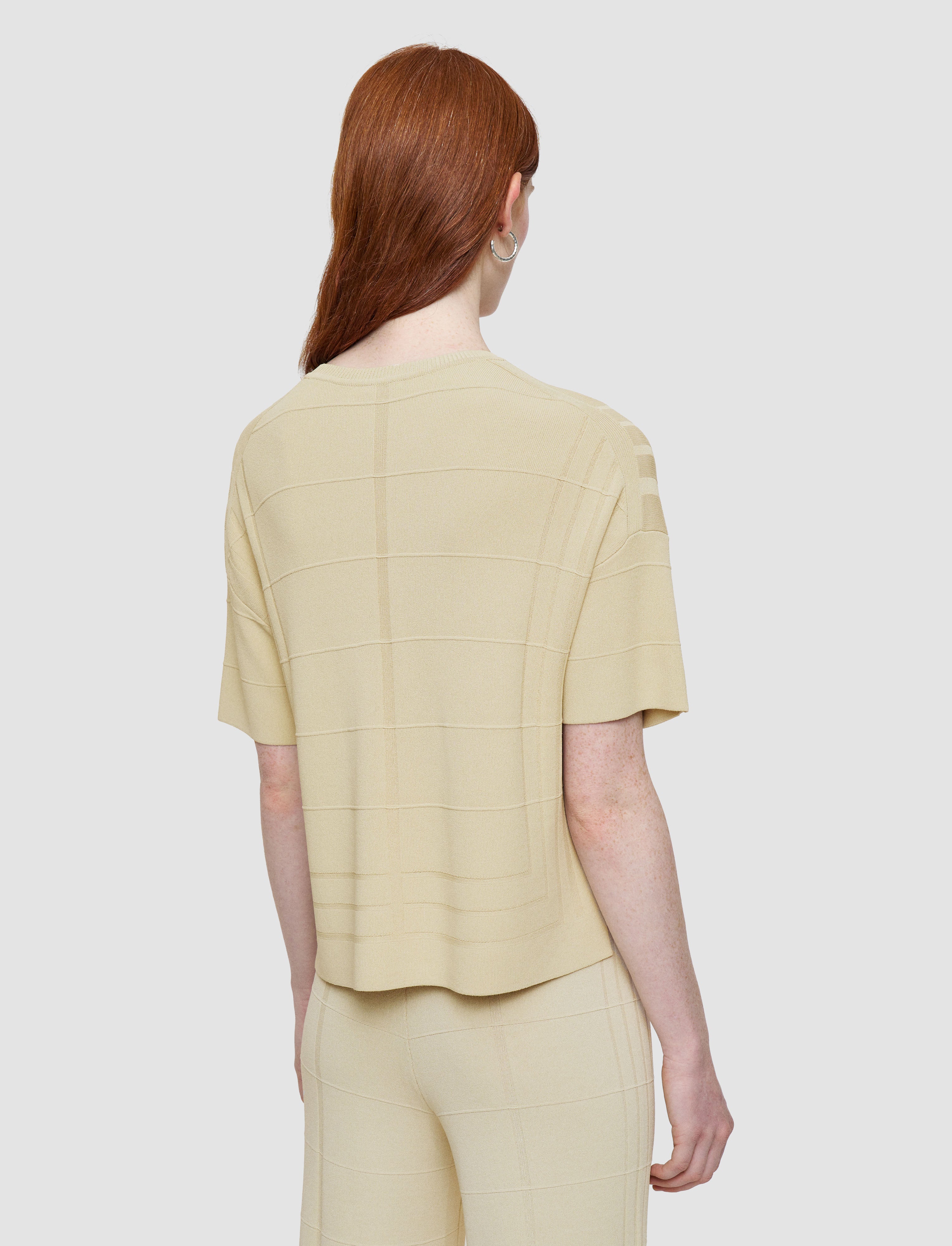 beige-viscose-grid-knit-t-shirt-JOSEPH