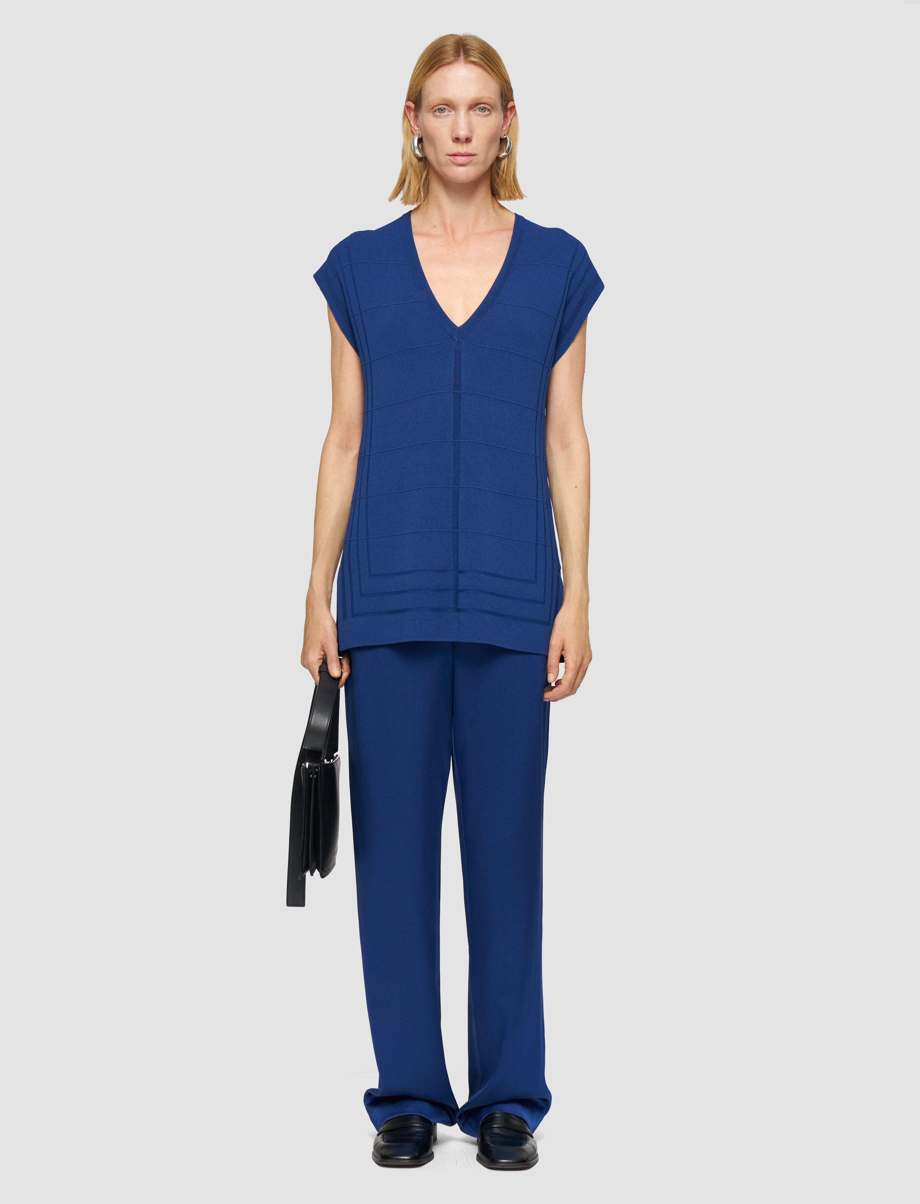 blue-viscose-grid-knit-top-JOSEPH