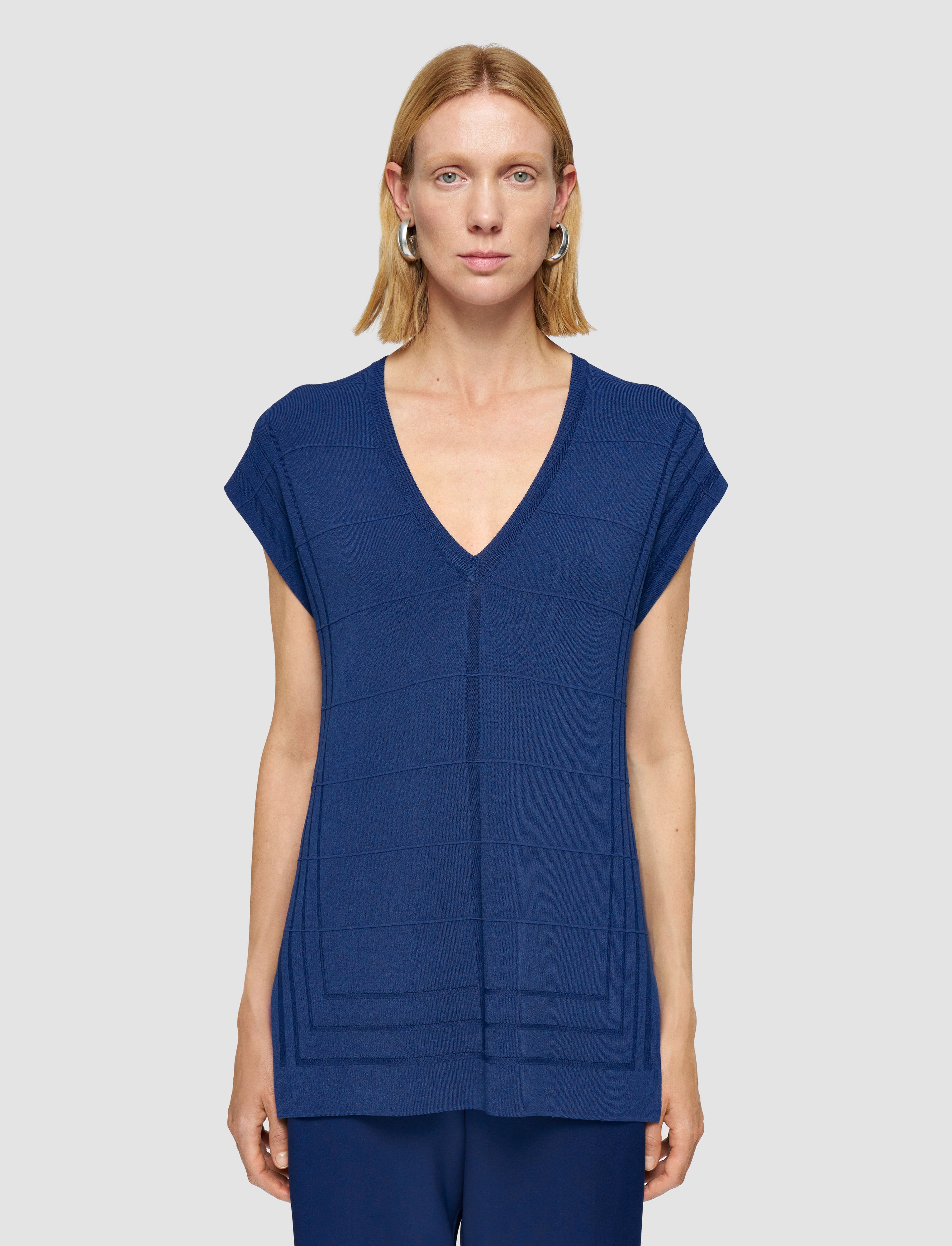 blue-viscose-grid-knit-top-JOSEPH