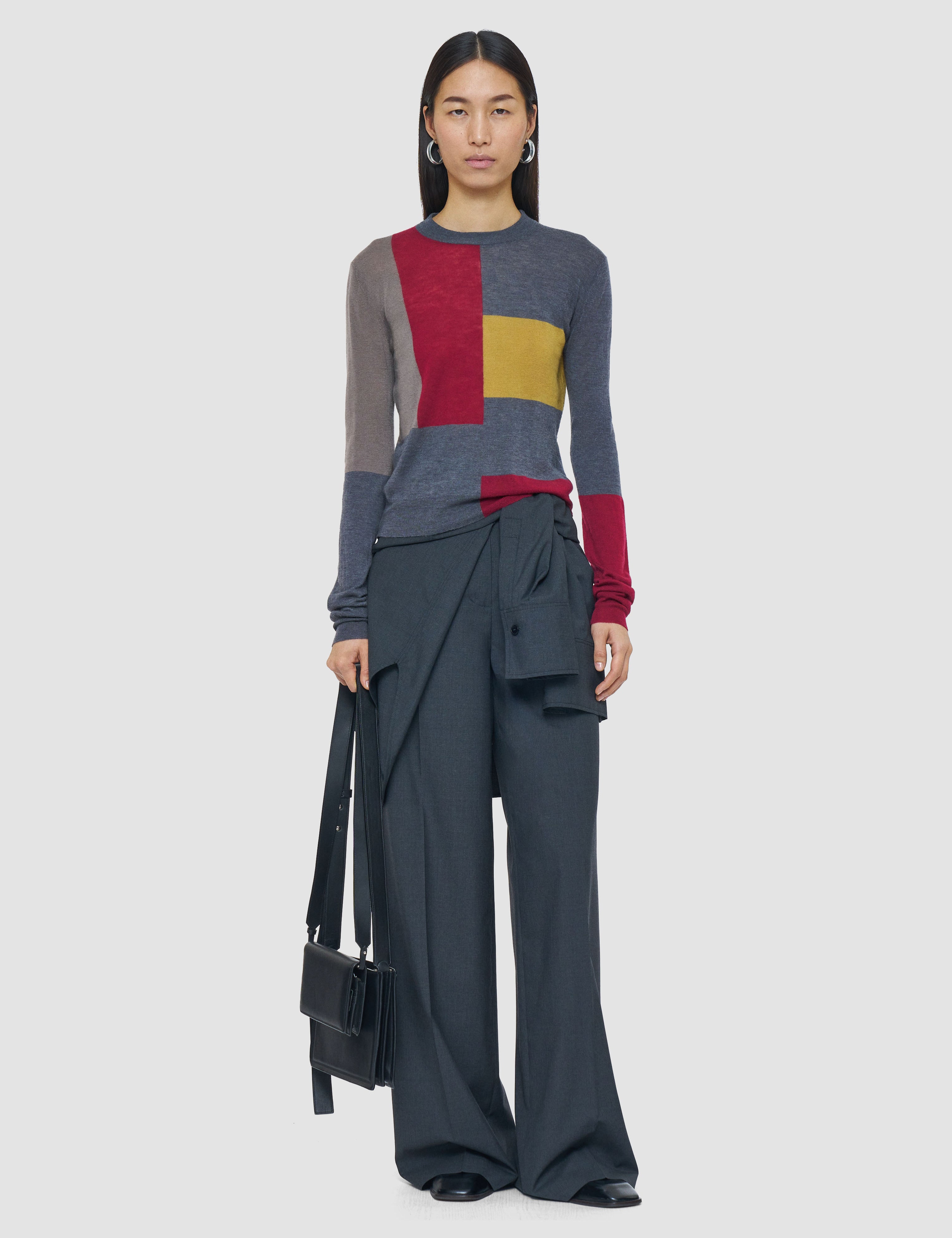 Grey Overlay Cashair Round Neck Jumper - Joseph