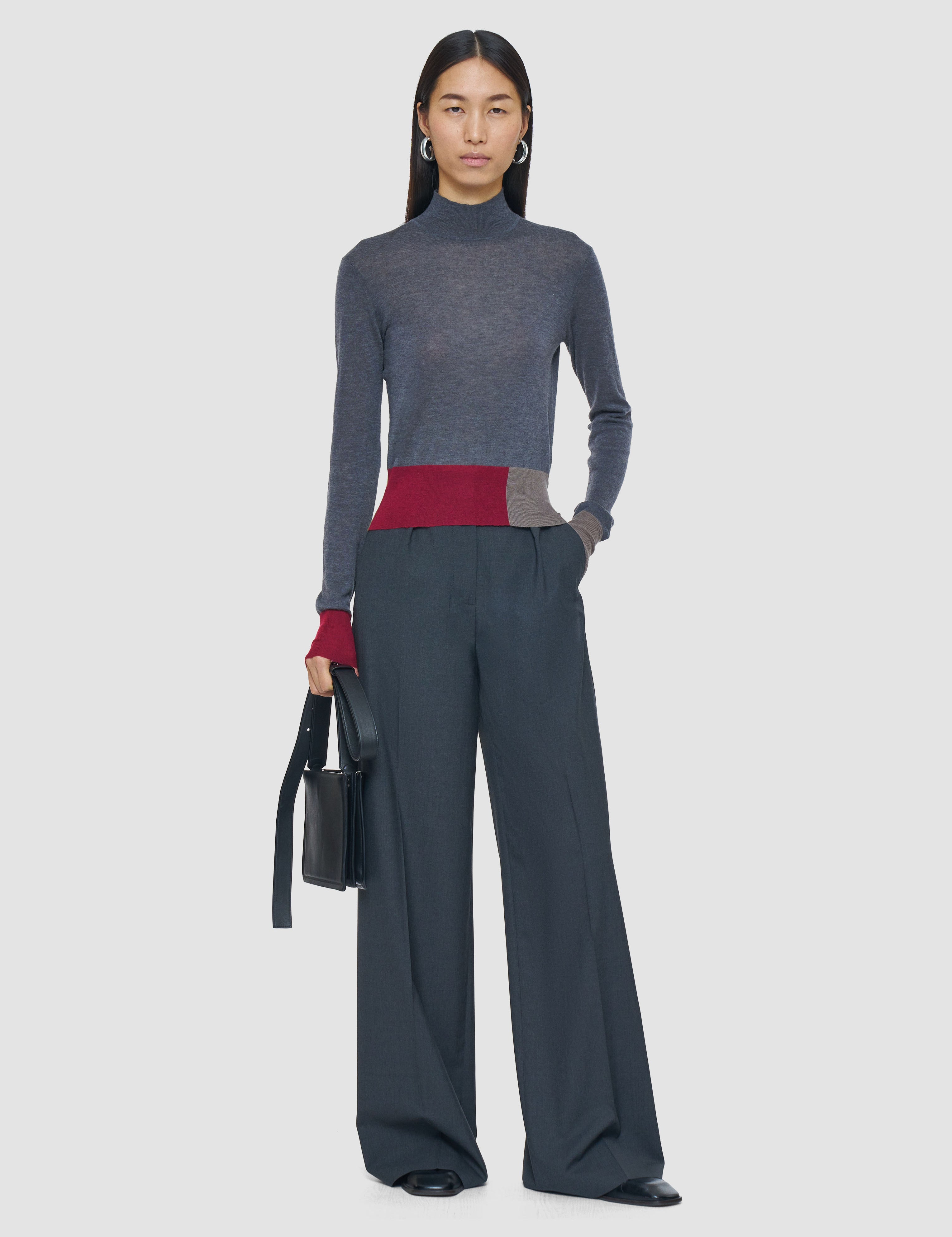 Grey Overlay Cashair Mock Neck Jumper - Joseph