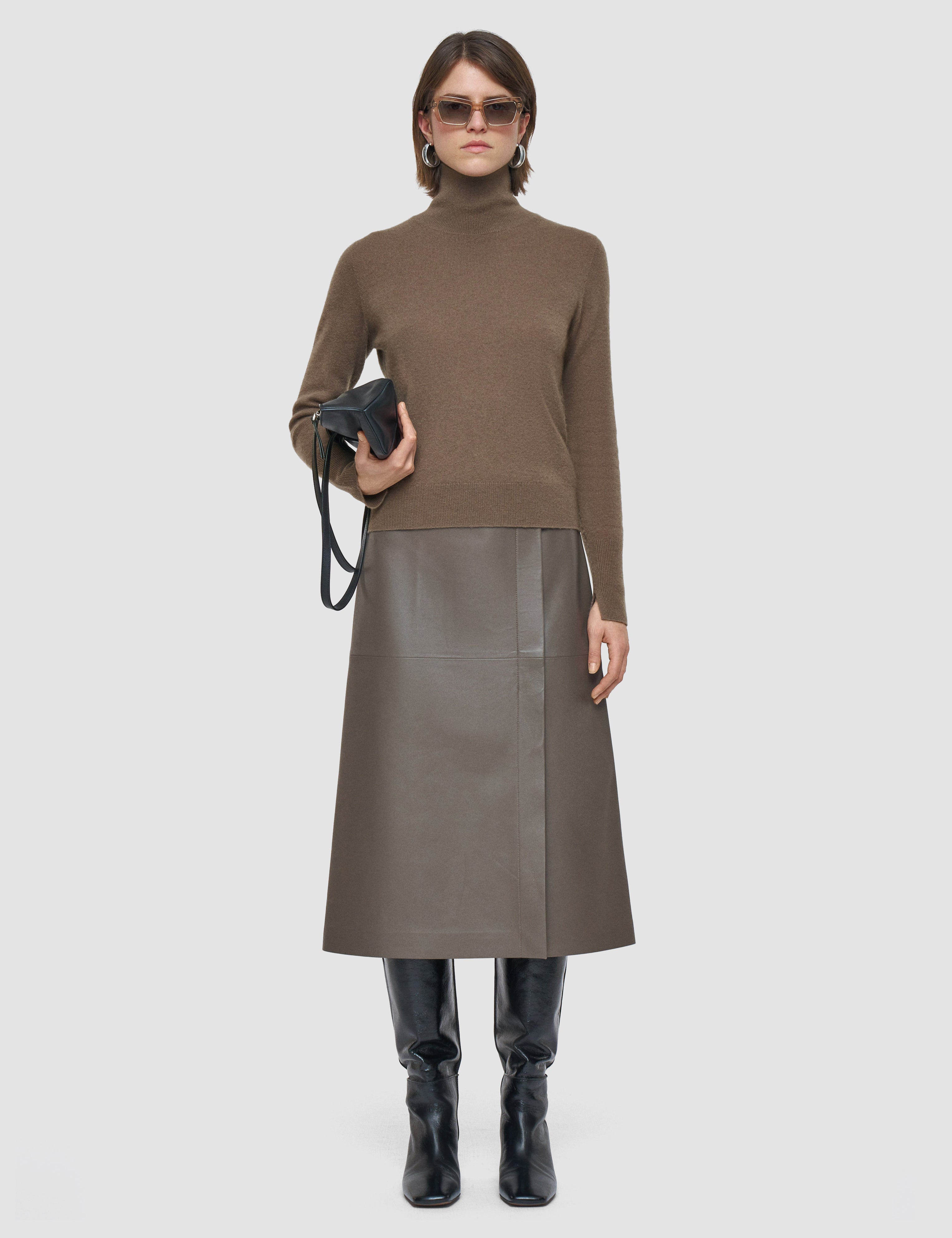 Brown Light Pure Cashmere High Neck Jumper - Joseph