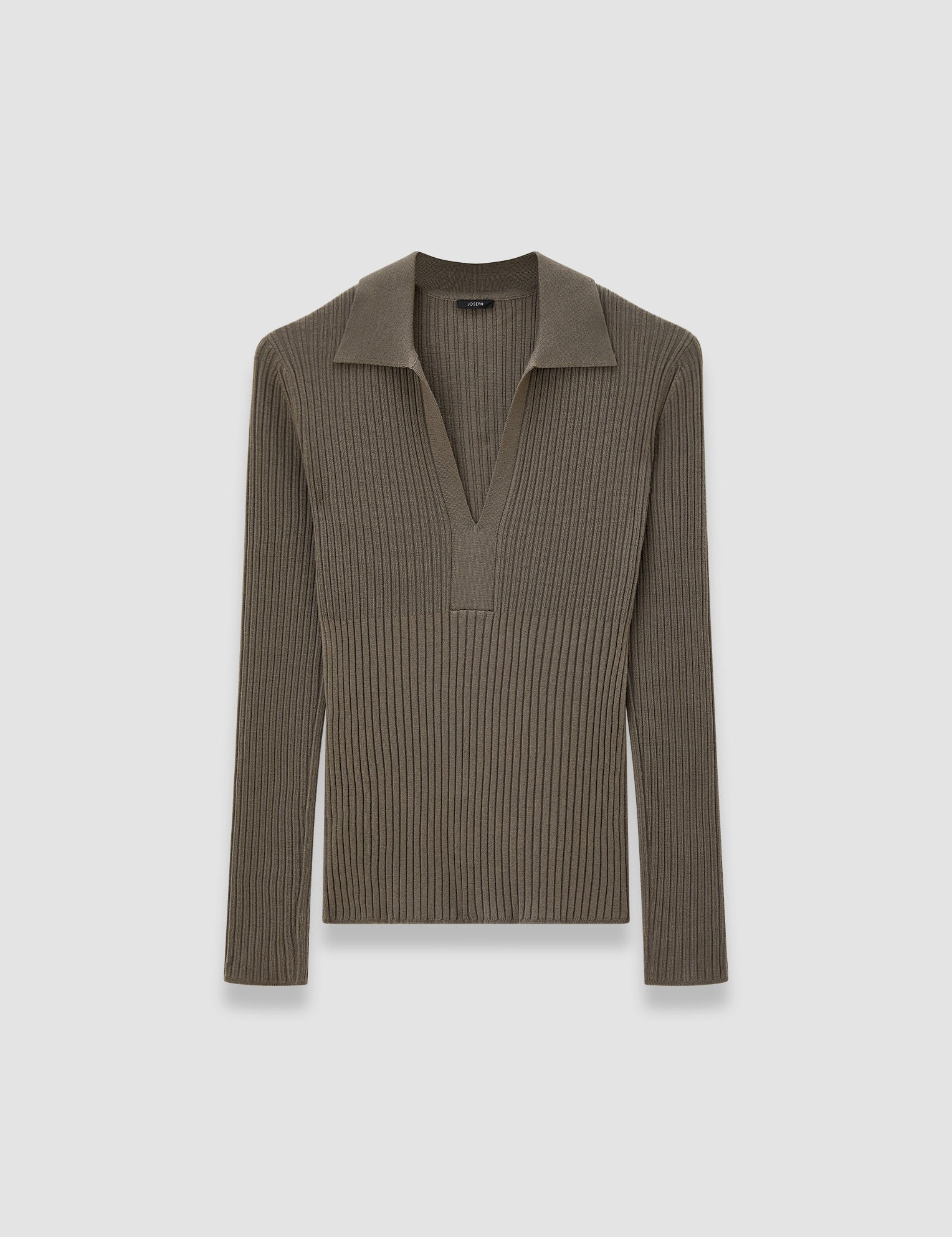 Brown Merino Rib Knit Polo Top - Joseph
