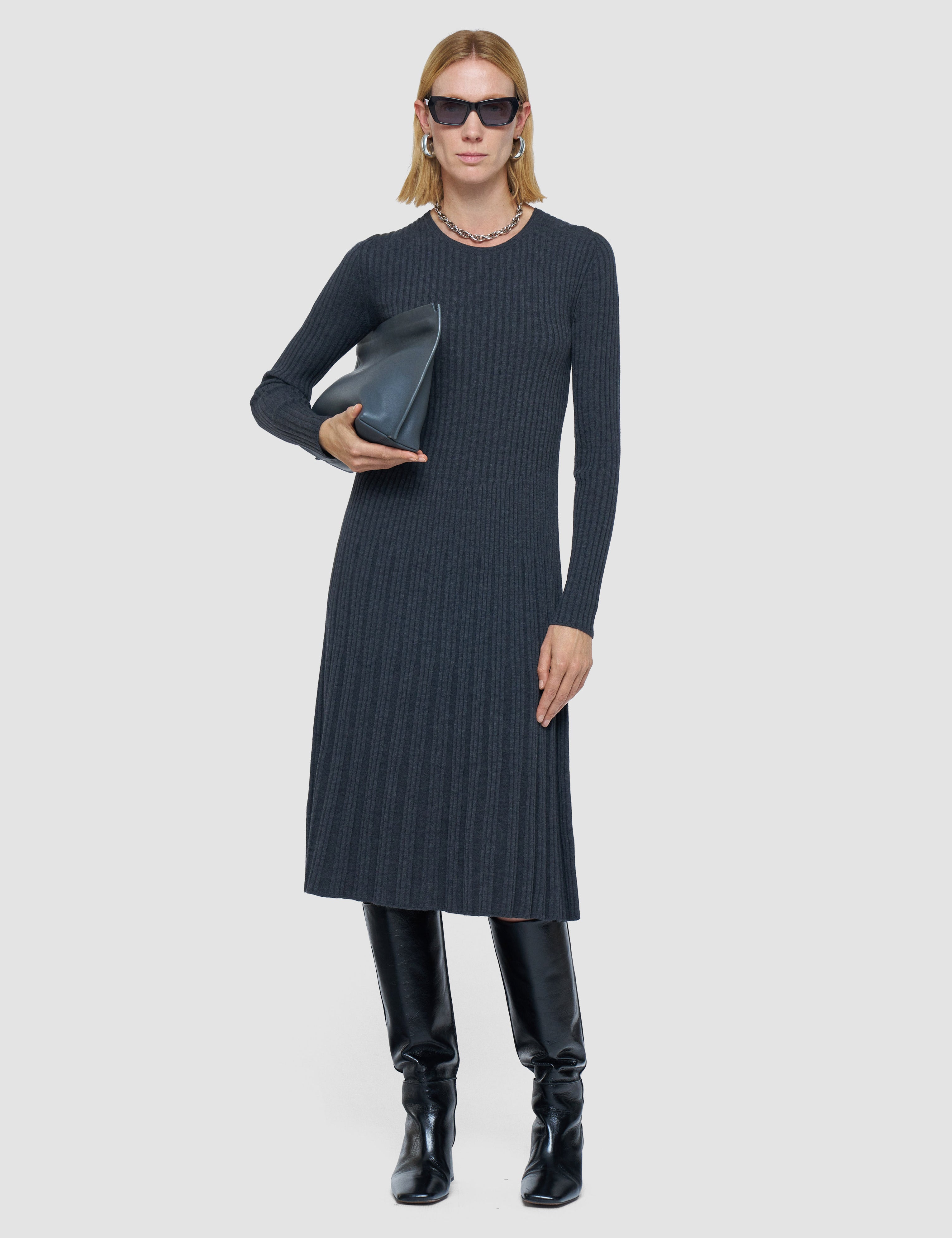 Grey Merino Rib Knit Dress - Joseph