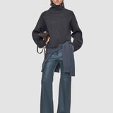 Grey Light Cardigan Stitch High Neck Jumper - Joseph