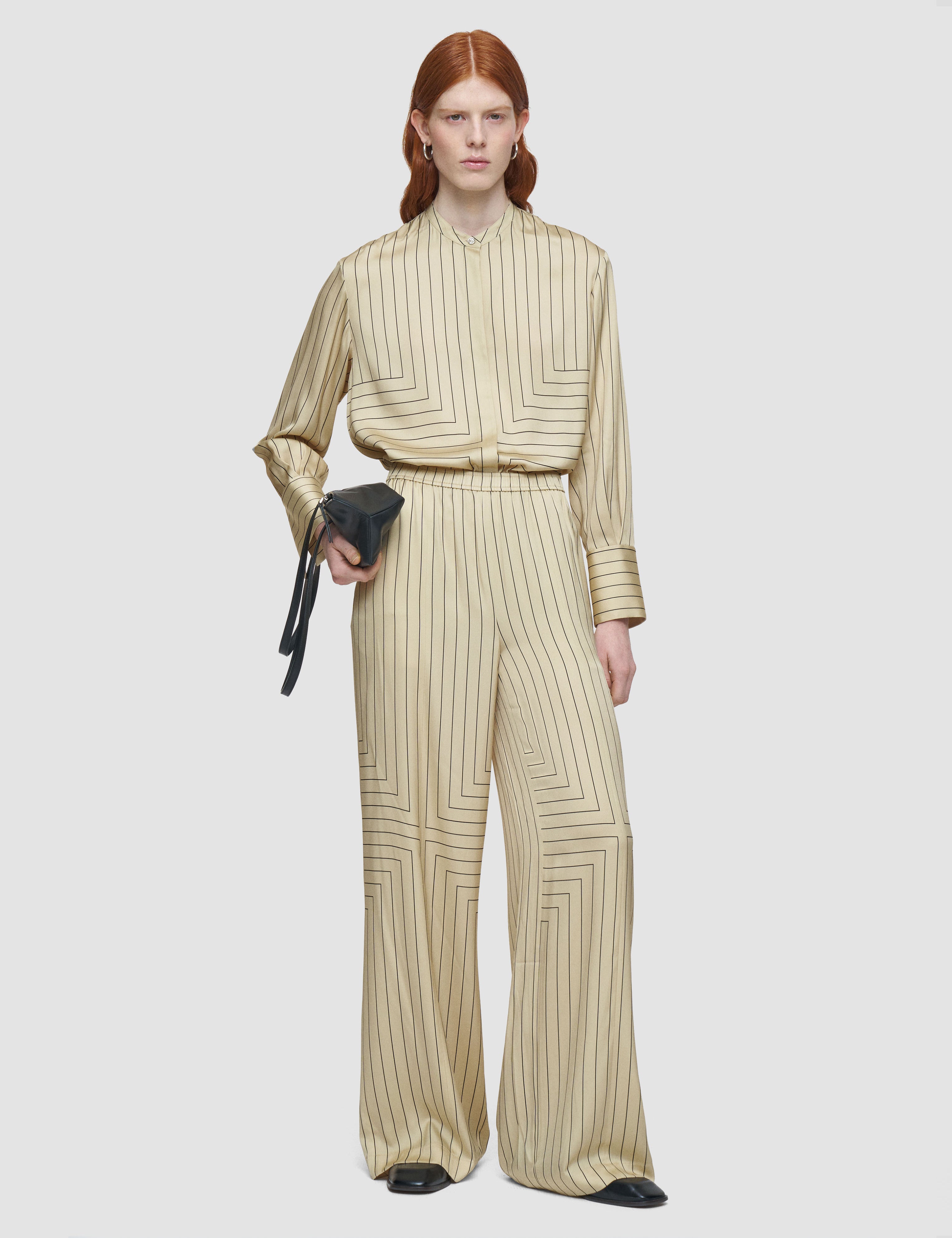 Beige Hulin Geometric Print Silk Trousers - Joseph