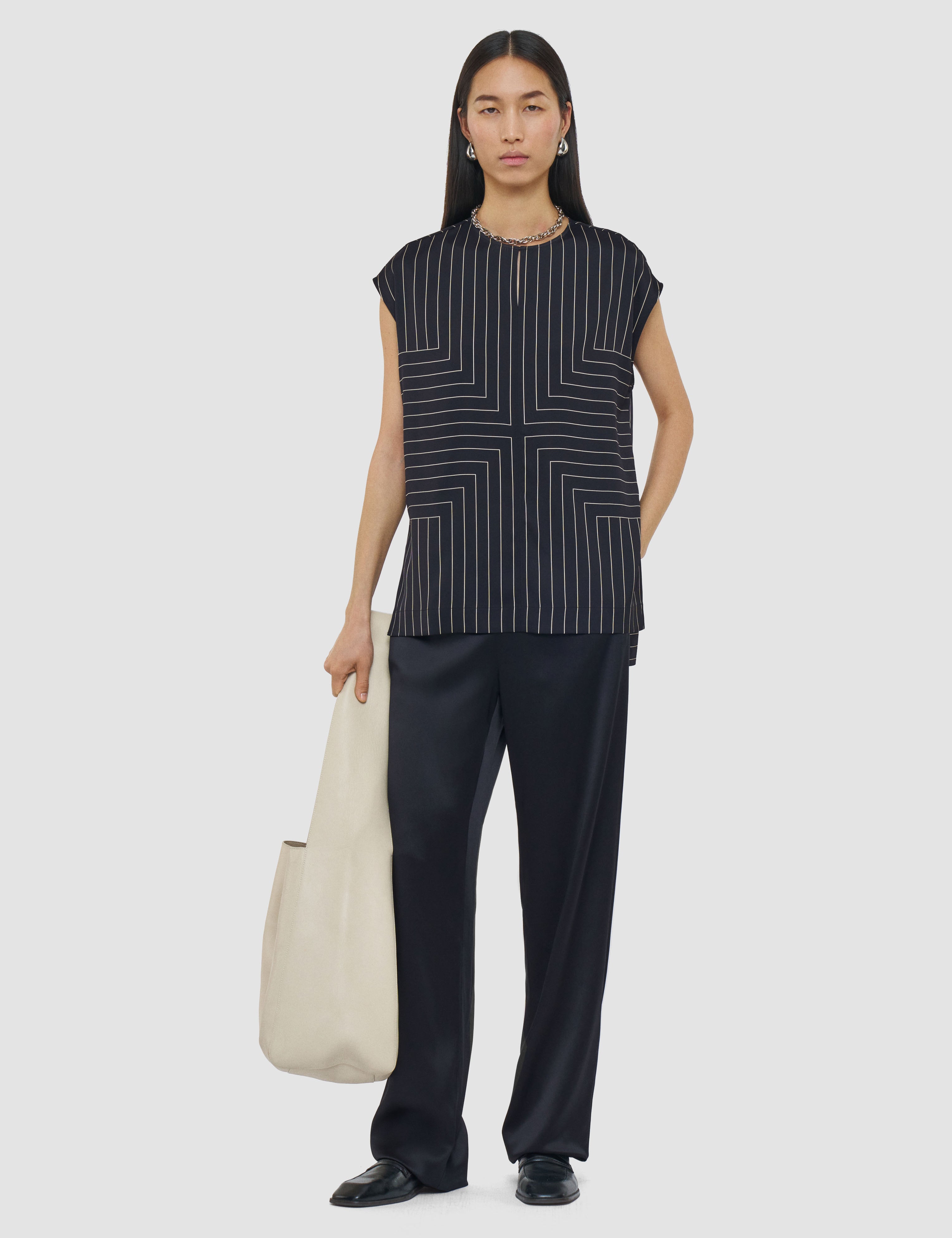 Black Louison Geometric Print Silk Top - Joseph