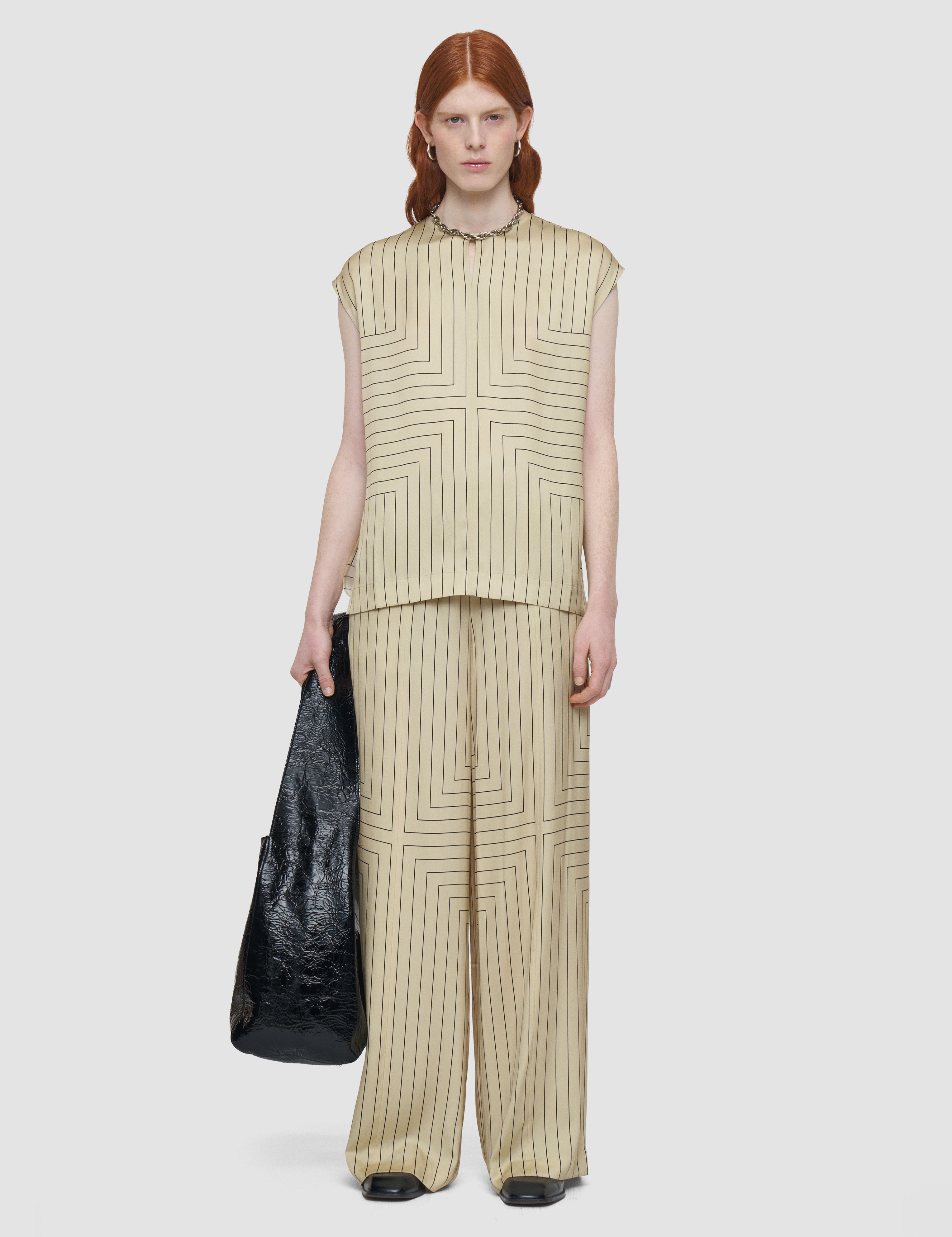 Beige Louison Geometric Print Silk Top - Joseph