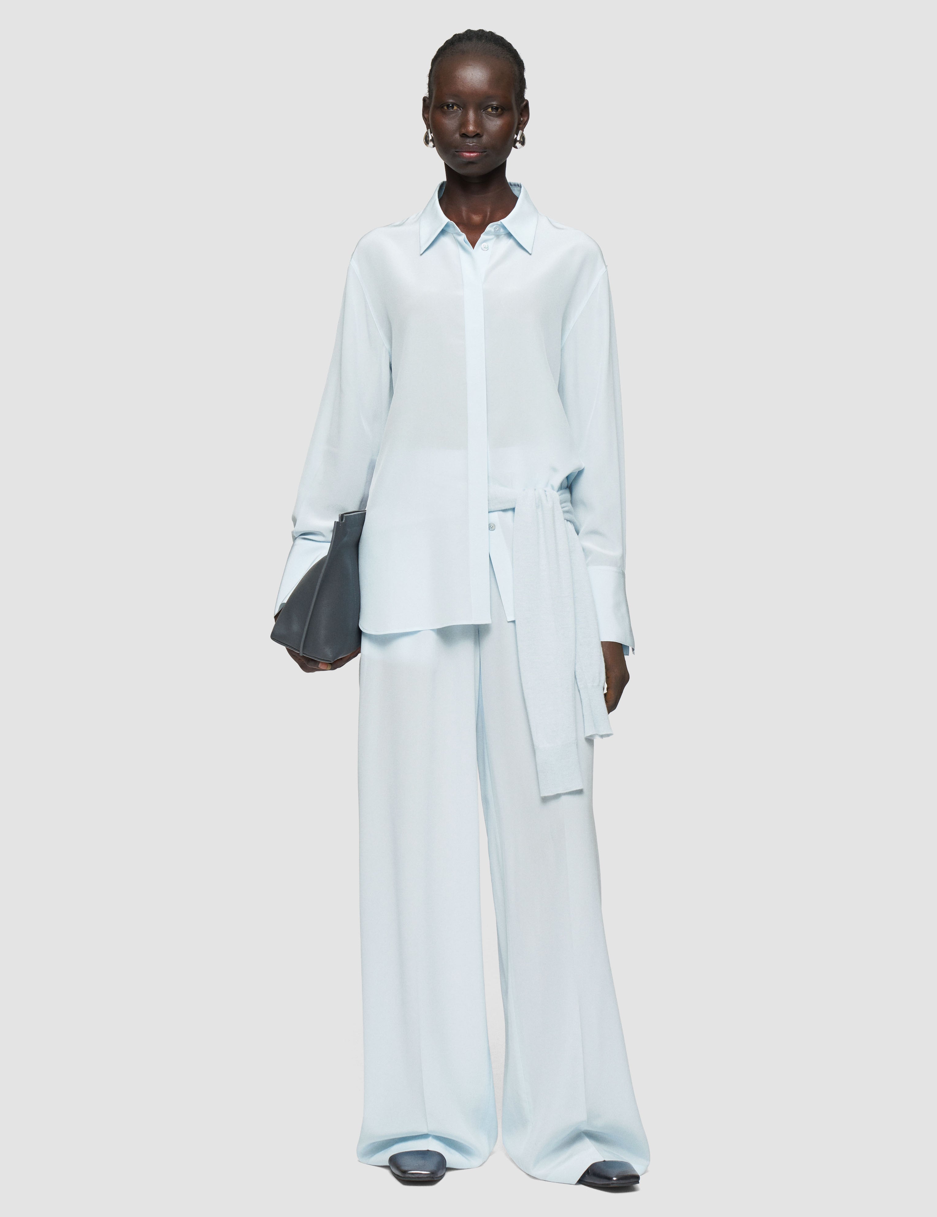 Blue Bold Crepe de Soie Silk Blouse - Joseph
