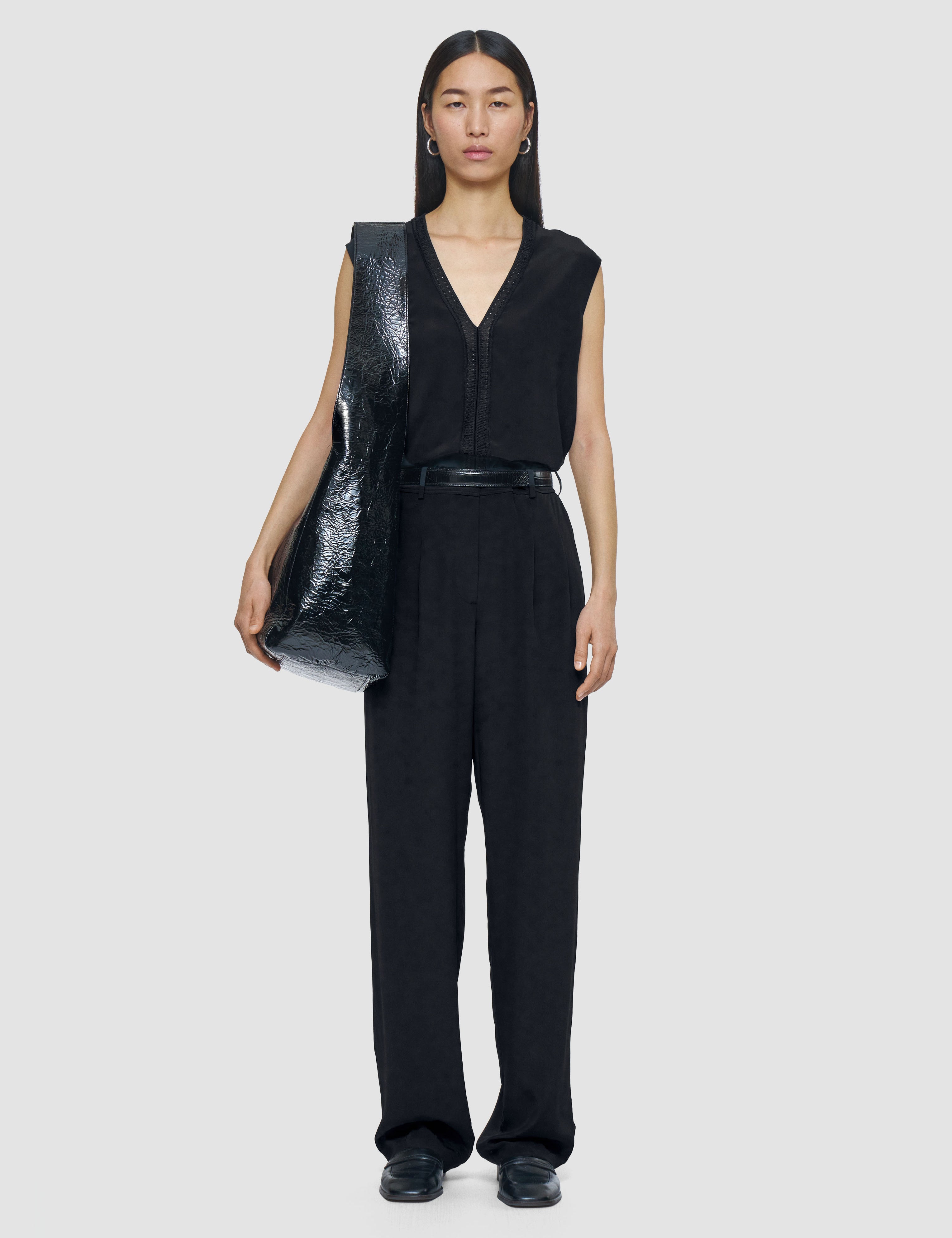Black Tarn Crepe de Soie Silk Trousers - Joseph