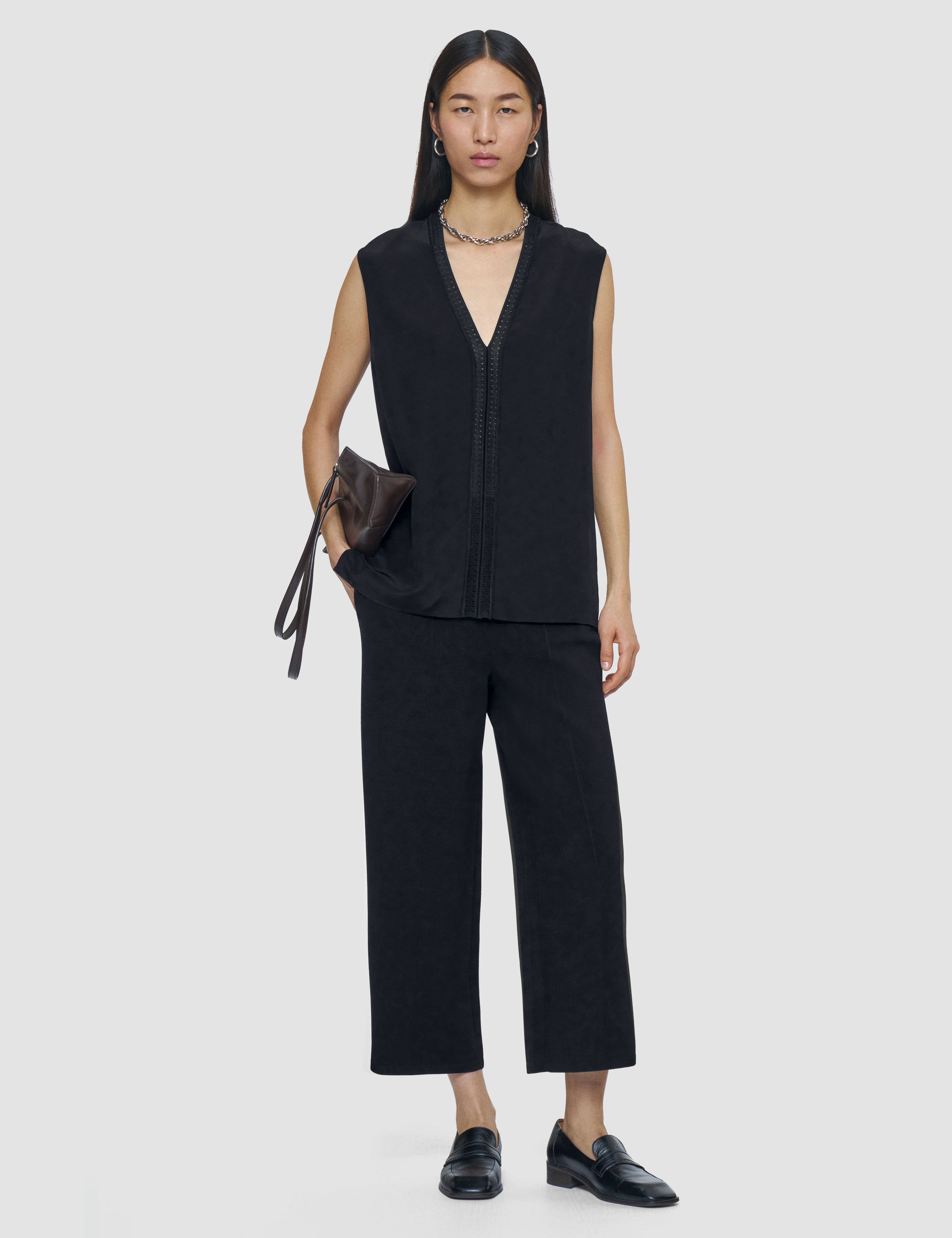 Black Louis Crepe de Soie Silk Blouse - Joseph