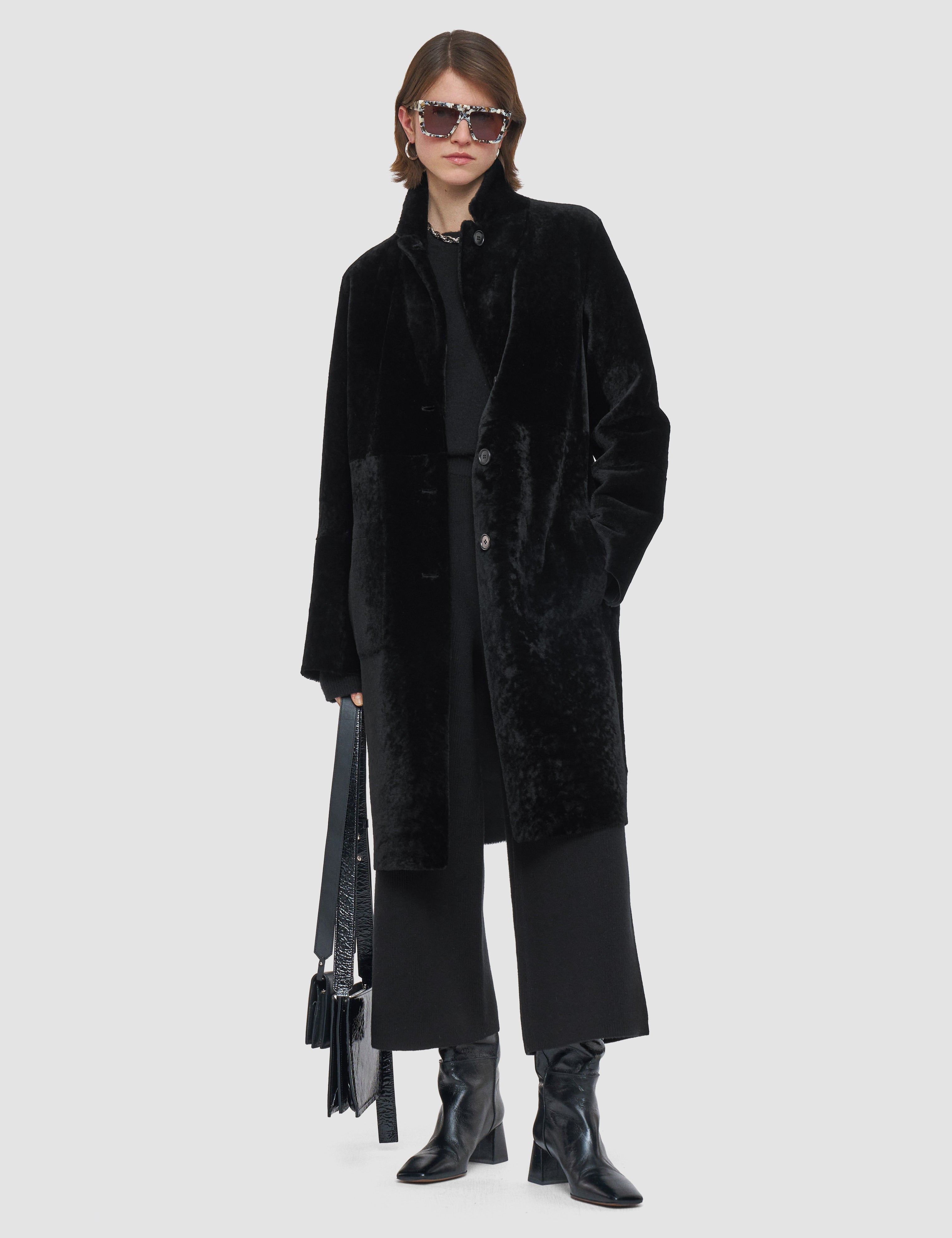 Black Britanny Reversible Soft Shearling Coat - Joseph