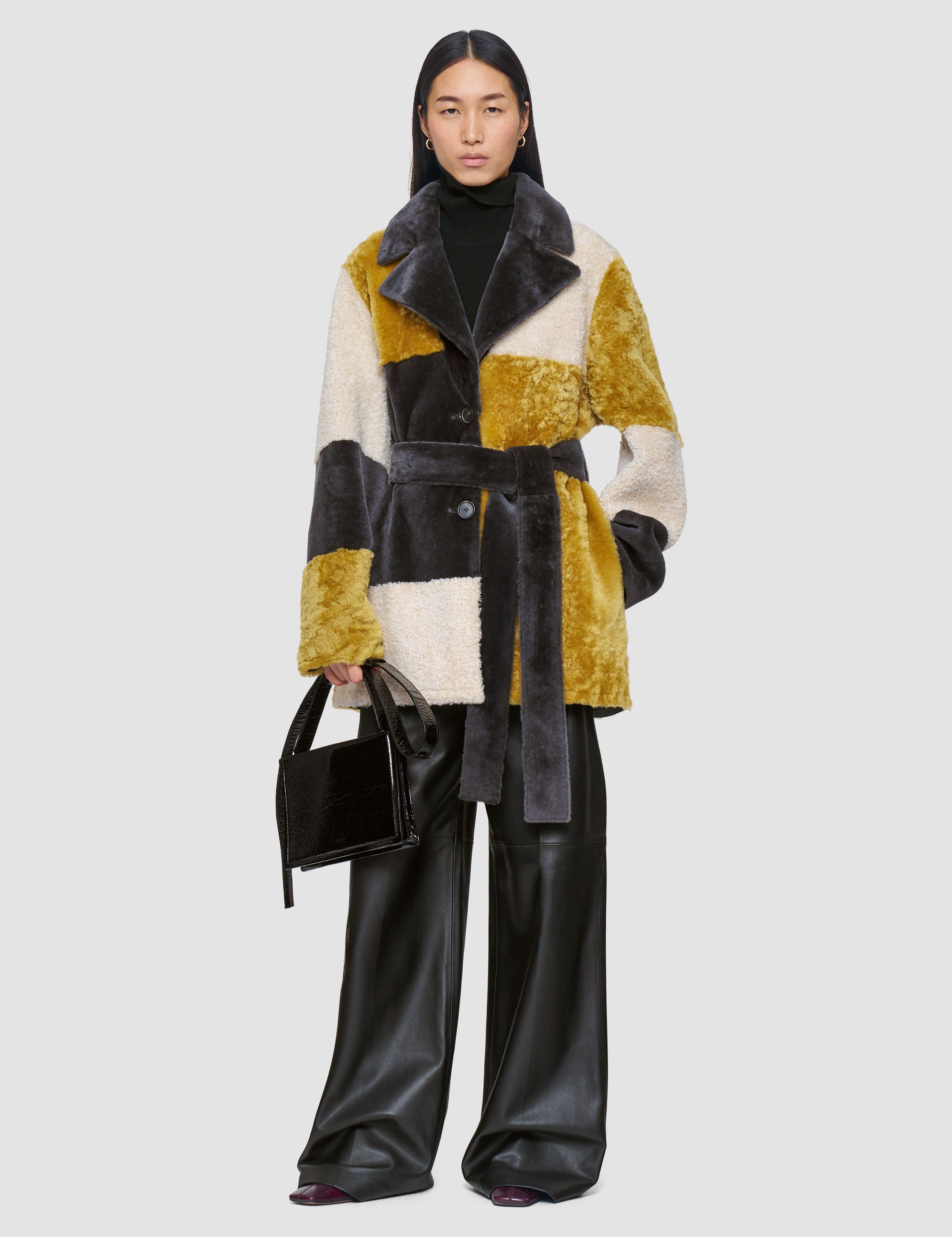 Grey Martel Overlay Shearling Coat - Joseph