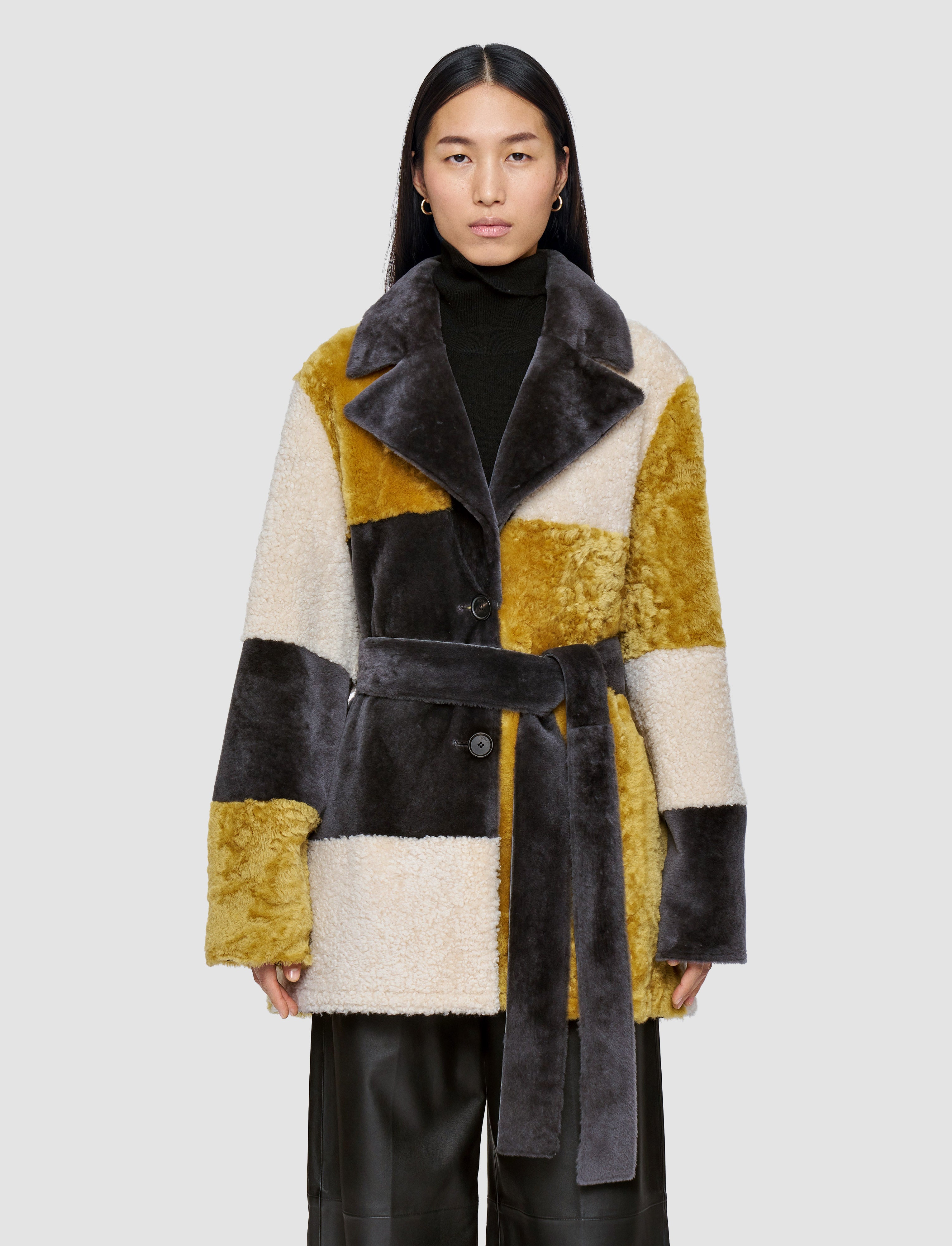 グレー-martel-overlay-shearling-コート-JOSEPH