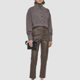 Brown Coleman Leather Stretch Trousers - Joseph