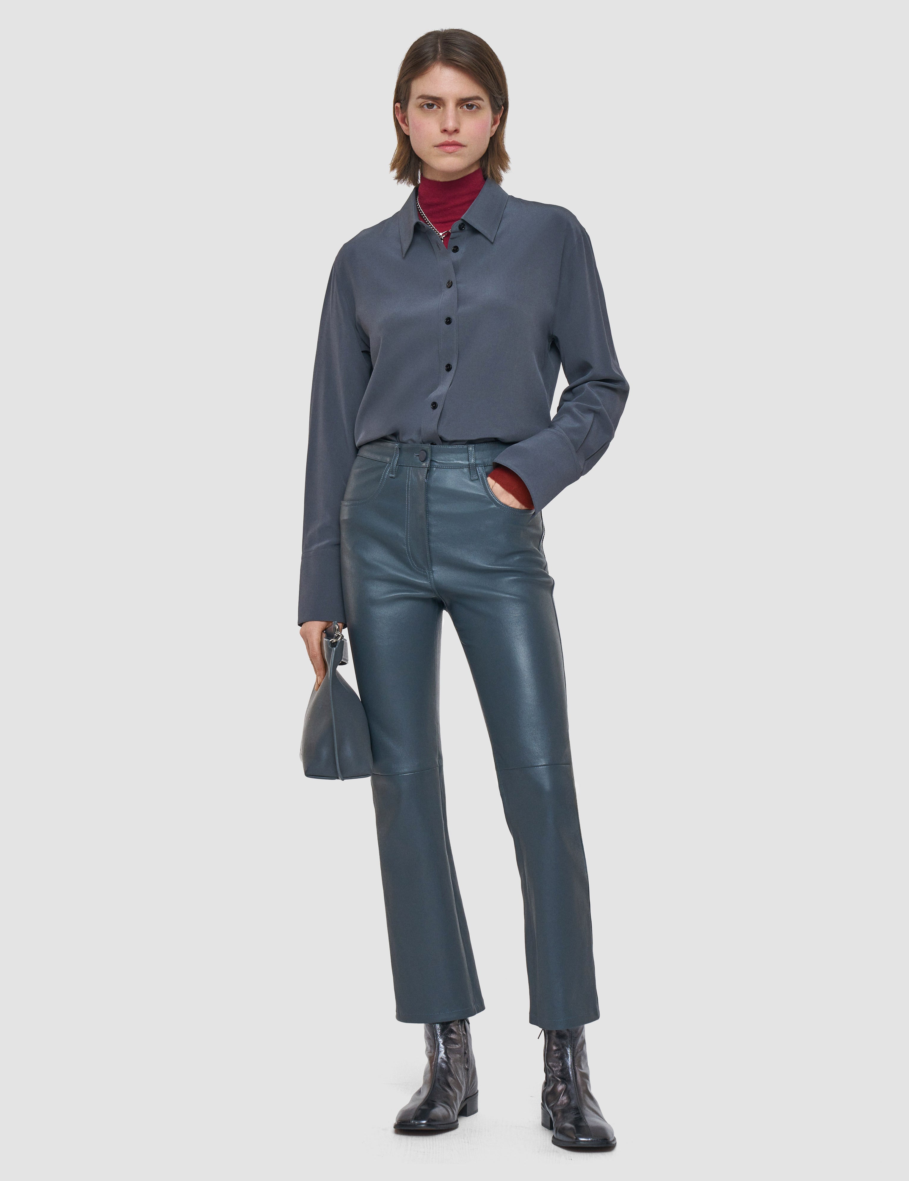 Grey Duke Leather Stretch Trousers - Joseph