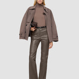 Brown Tafira Leather Stretch Trousers - Joseph