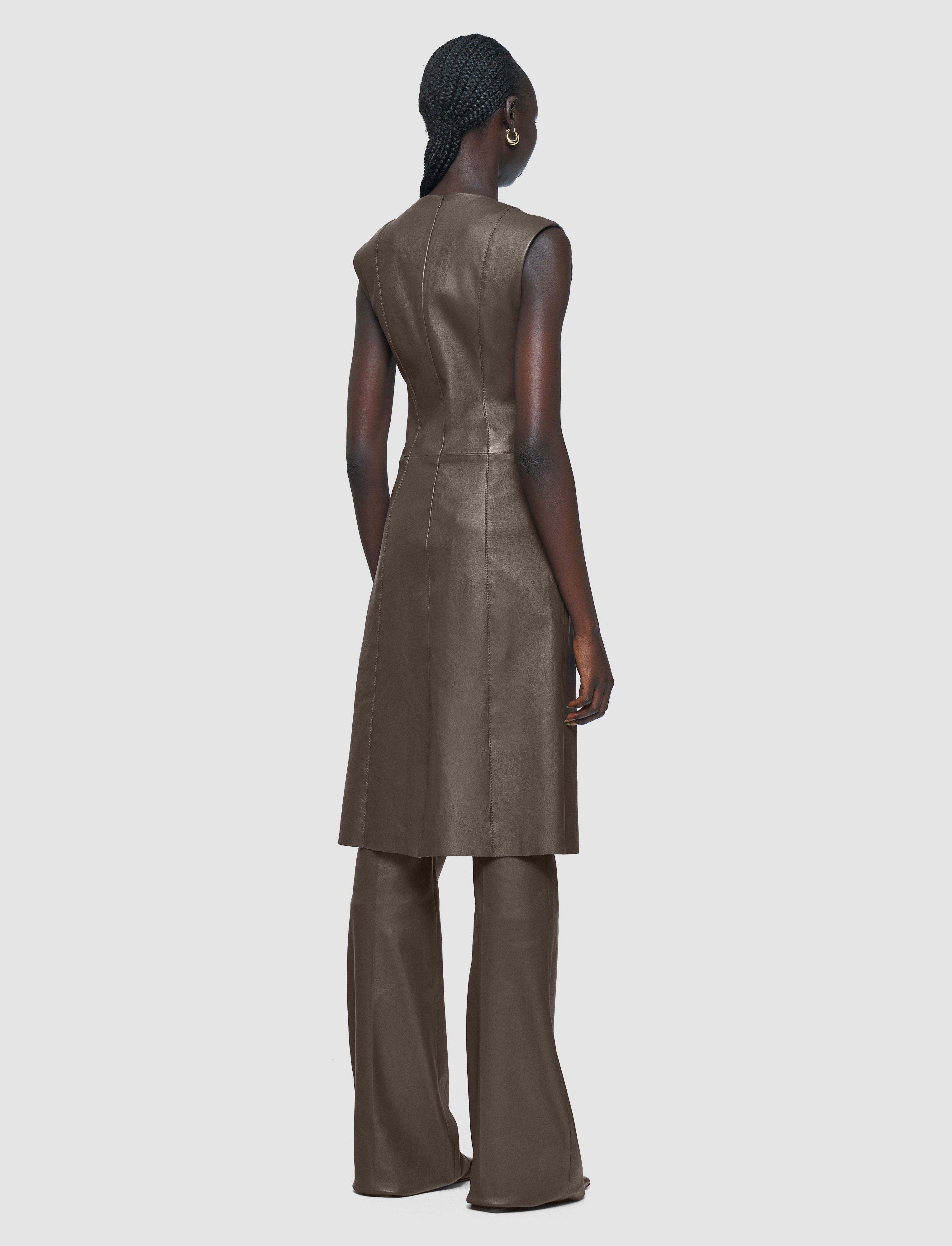 marron-robe-heidi-en-cuir-stretch-JOSEPH