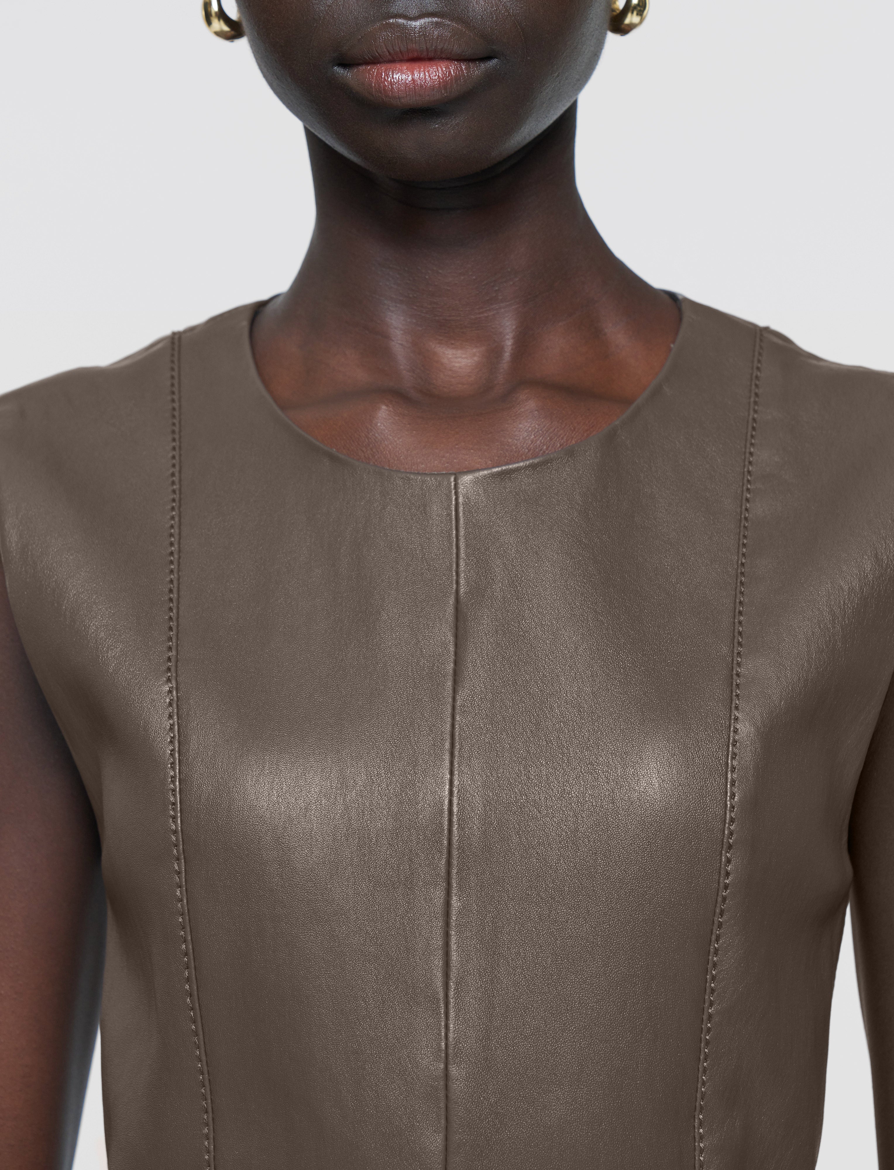 marron-robe-heidi-en-cuir-stretch-JOSEPH