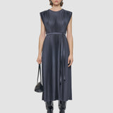 Grey Volta Knit Weave Plissé Dress - Joseph
