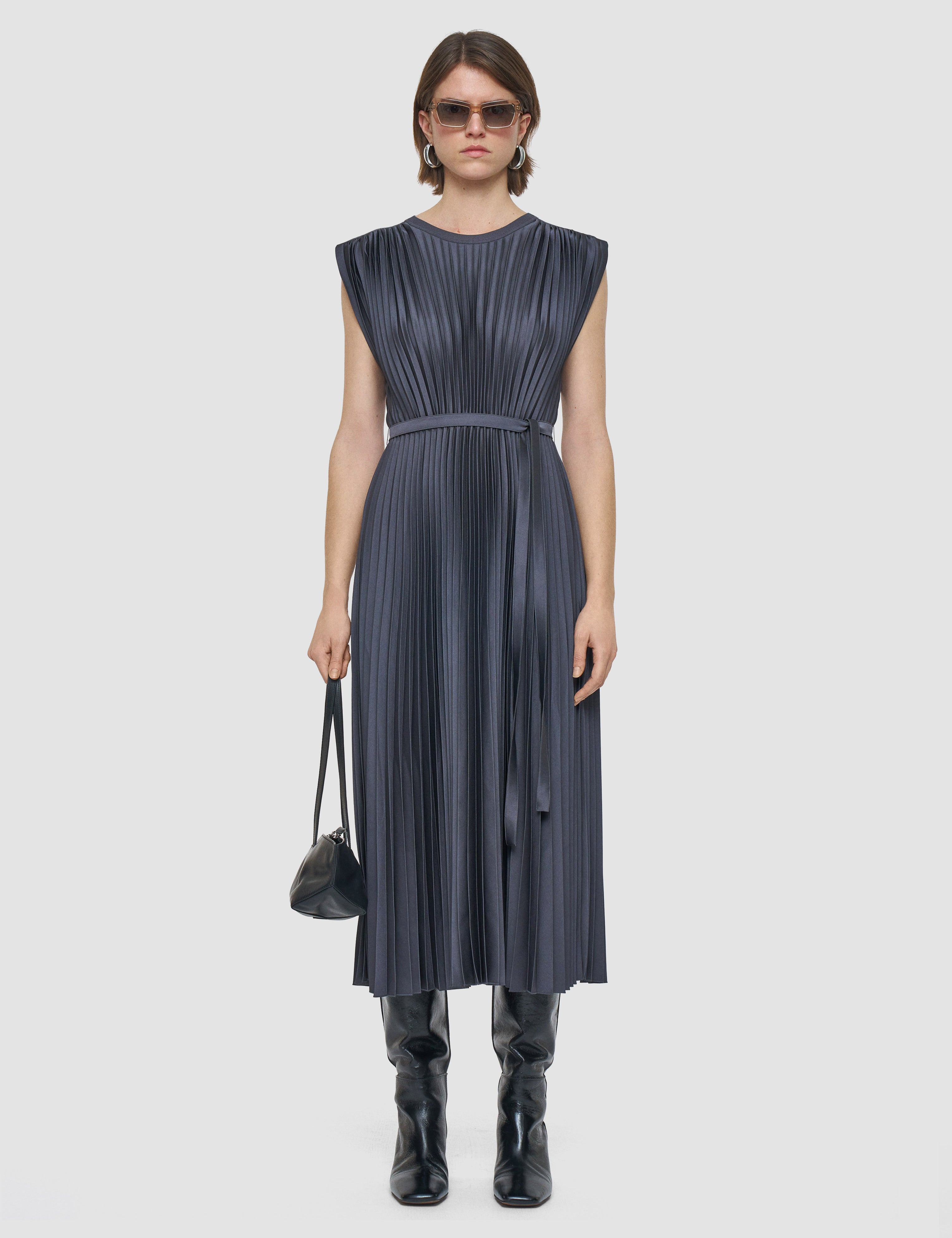 Grey Volta Knit Weave Plissé Dress - Joseph