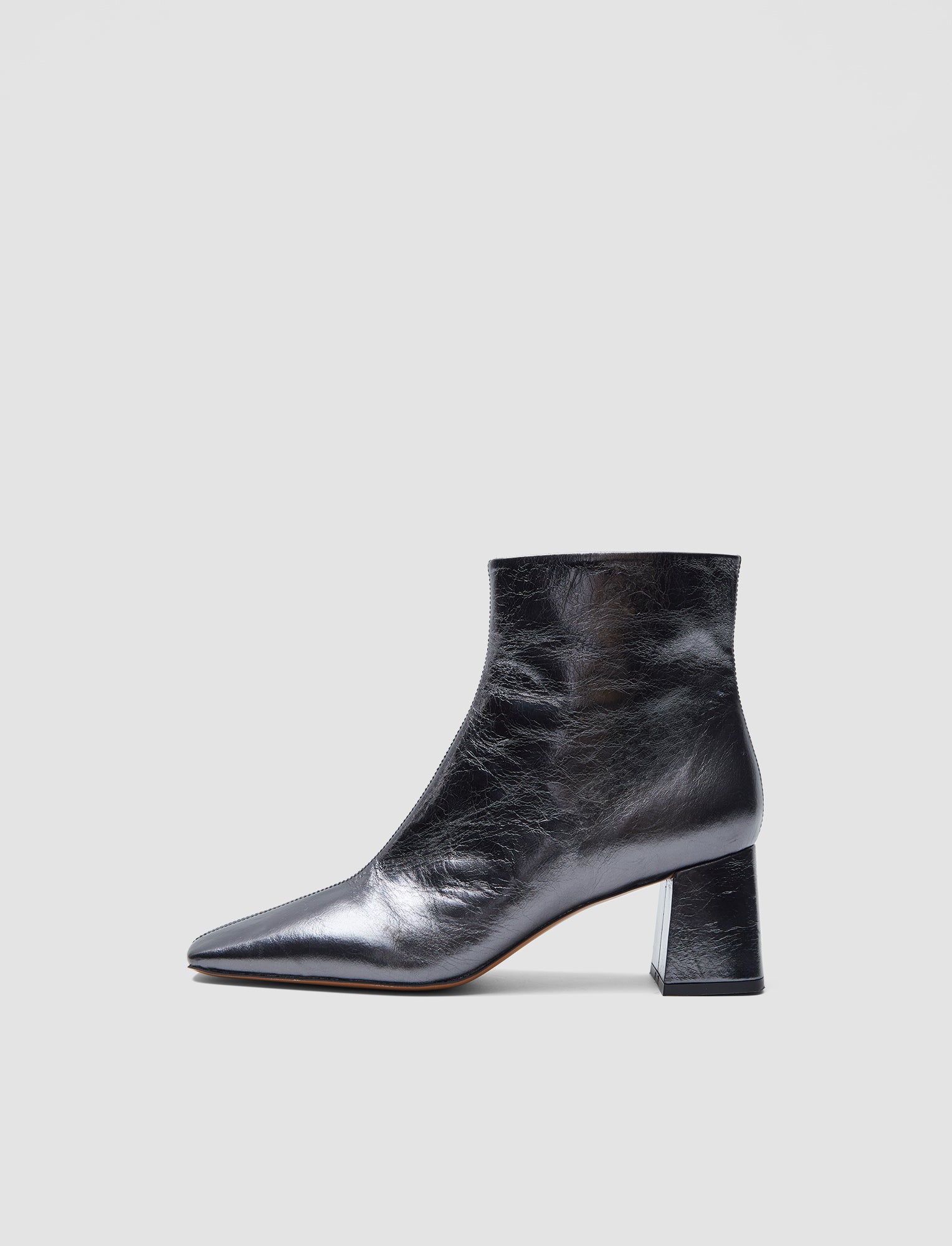 Heeled Metallic Leather Ankle Boots in Silver | JOSEPH US