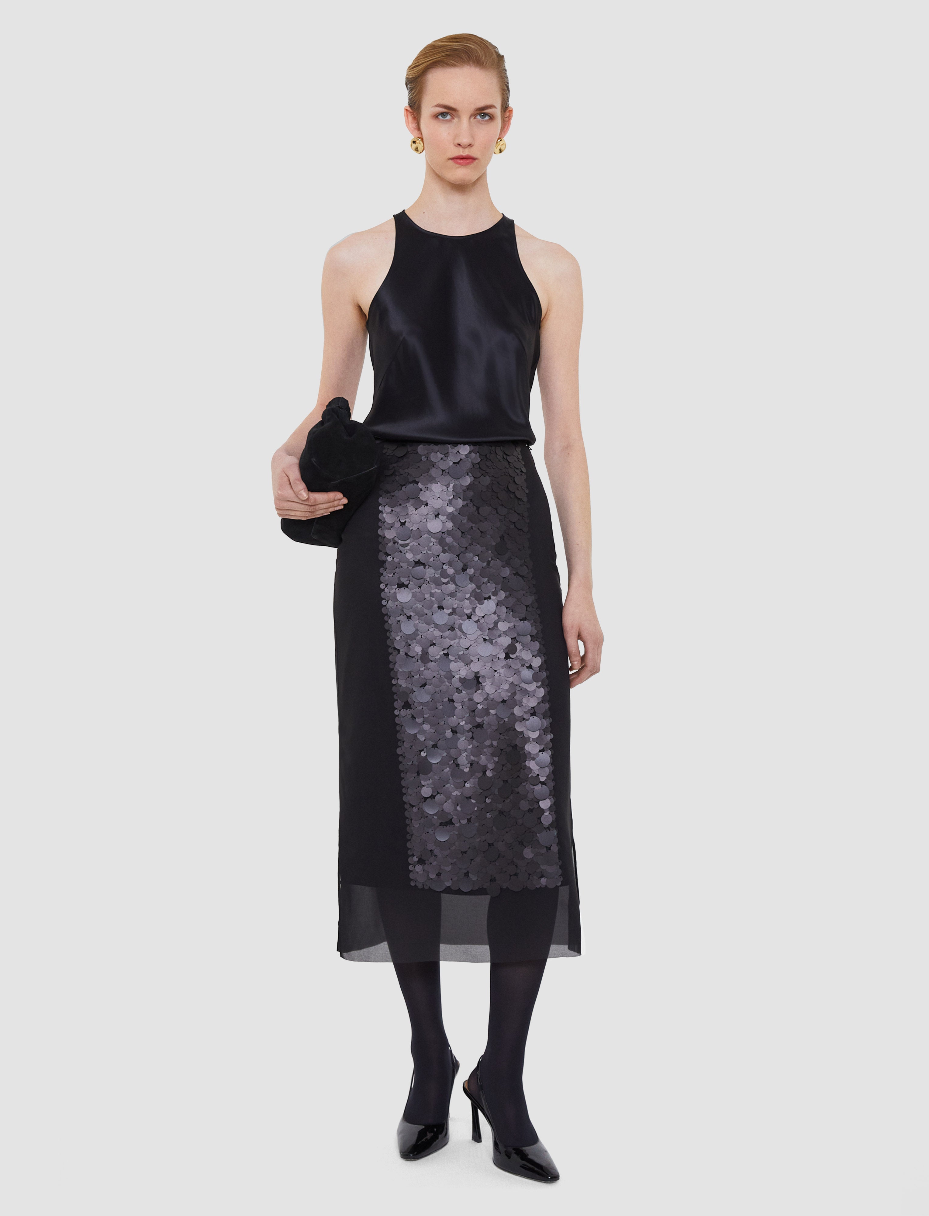 黒-cambo-chiffon-sequin-スカート-JOSEPH