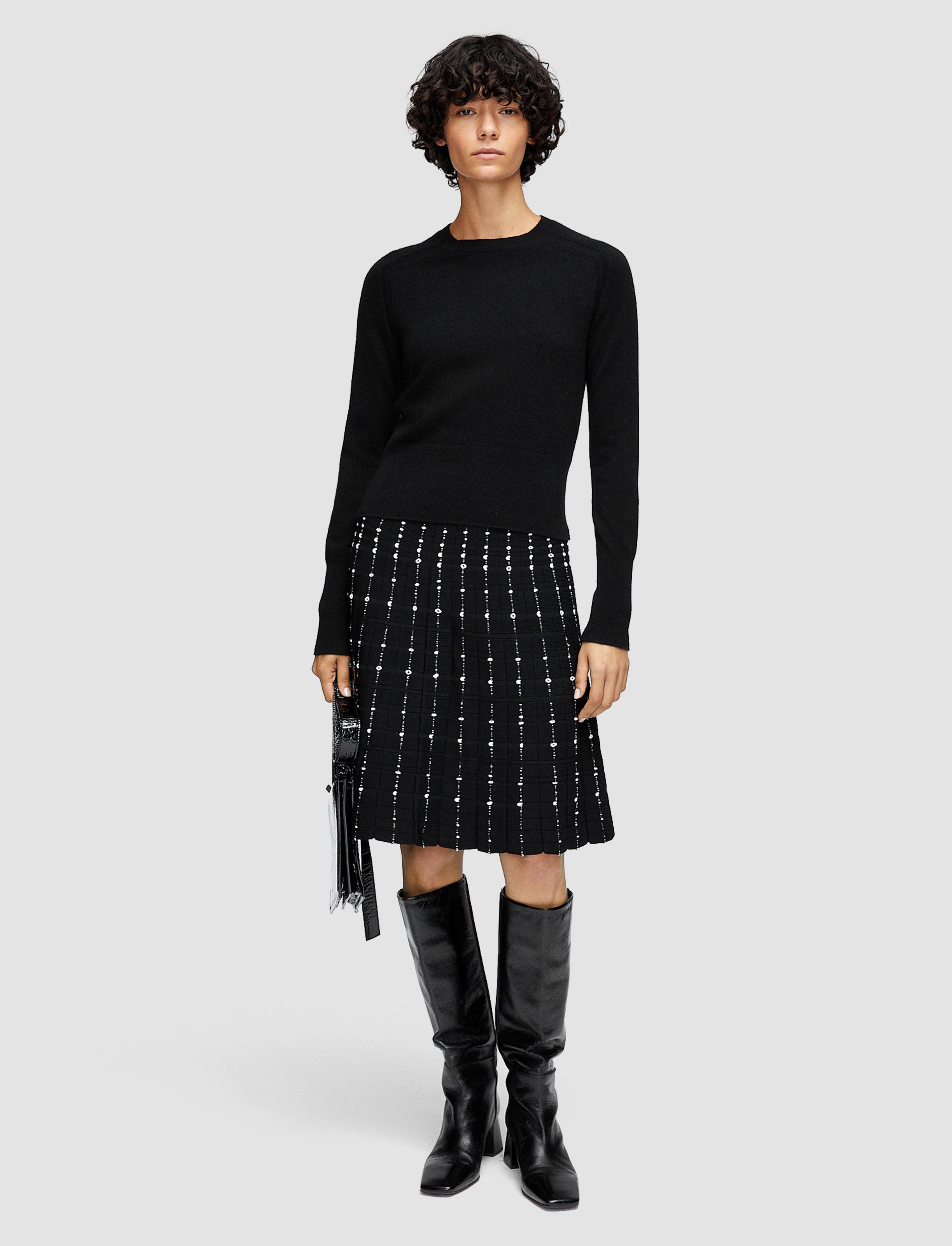 black-fragmented-stripes-knee-length-skirt-JOSEPH