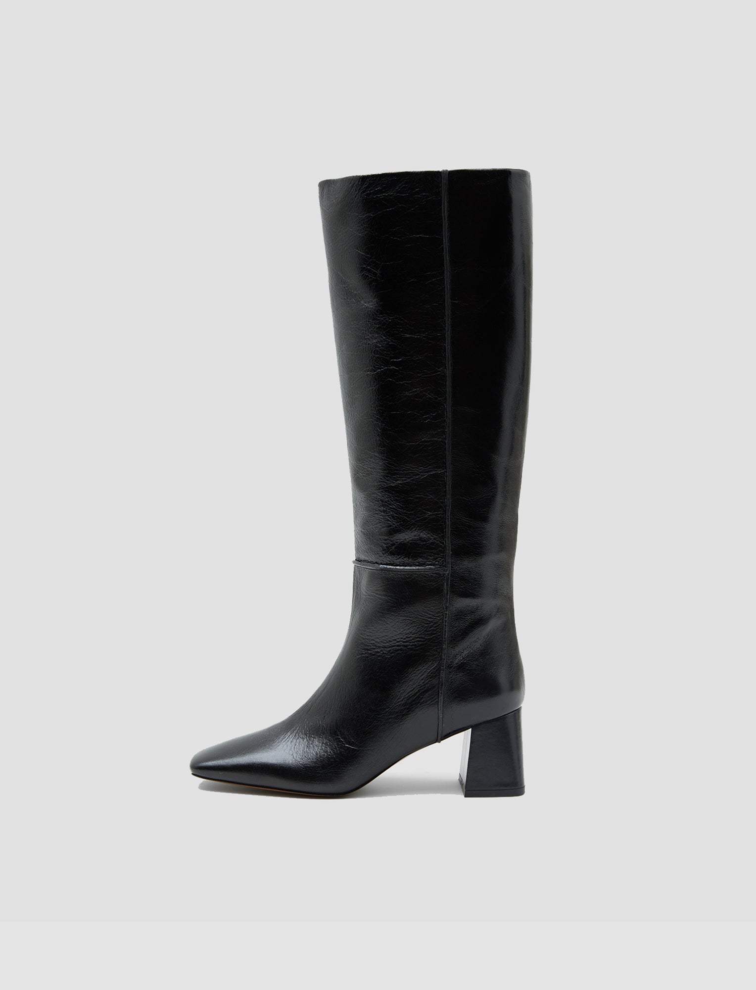 Heeled Knee High Patent Leather Boots in Black | JOSEPH GB