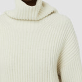 White Cardigan Stitch High Neck Jumper - Joseph