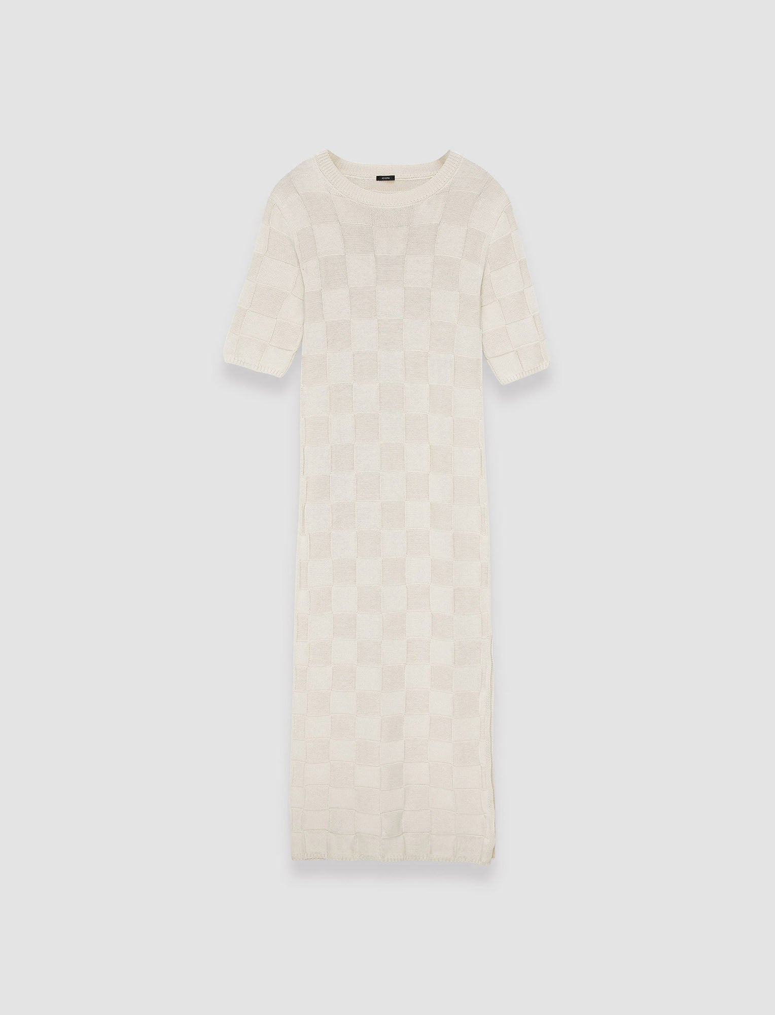 beige-textured-vichy-knitted-dress-JOSEPH