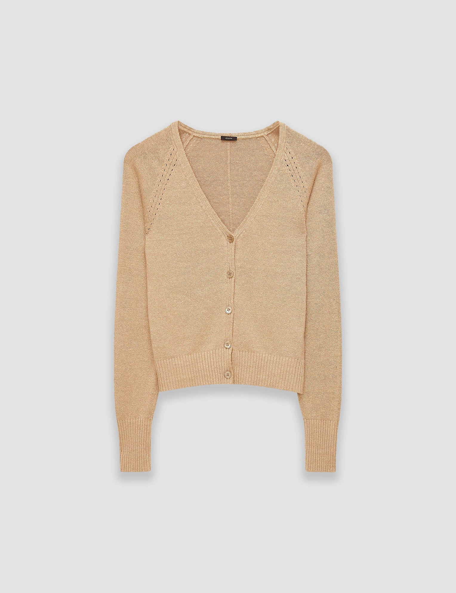 Beige Linen Blend Knitted Cardigan - Joseph