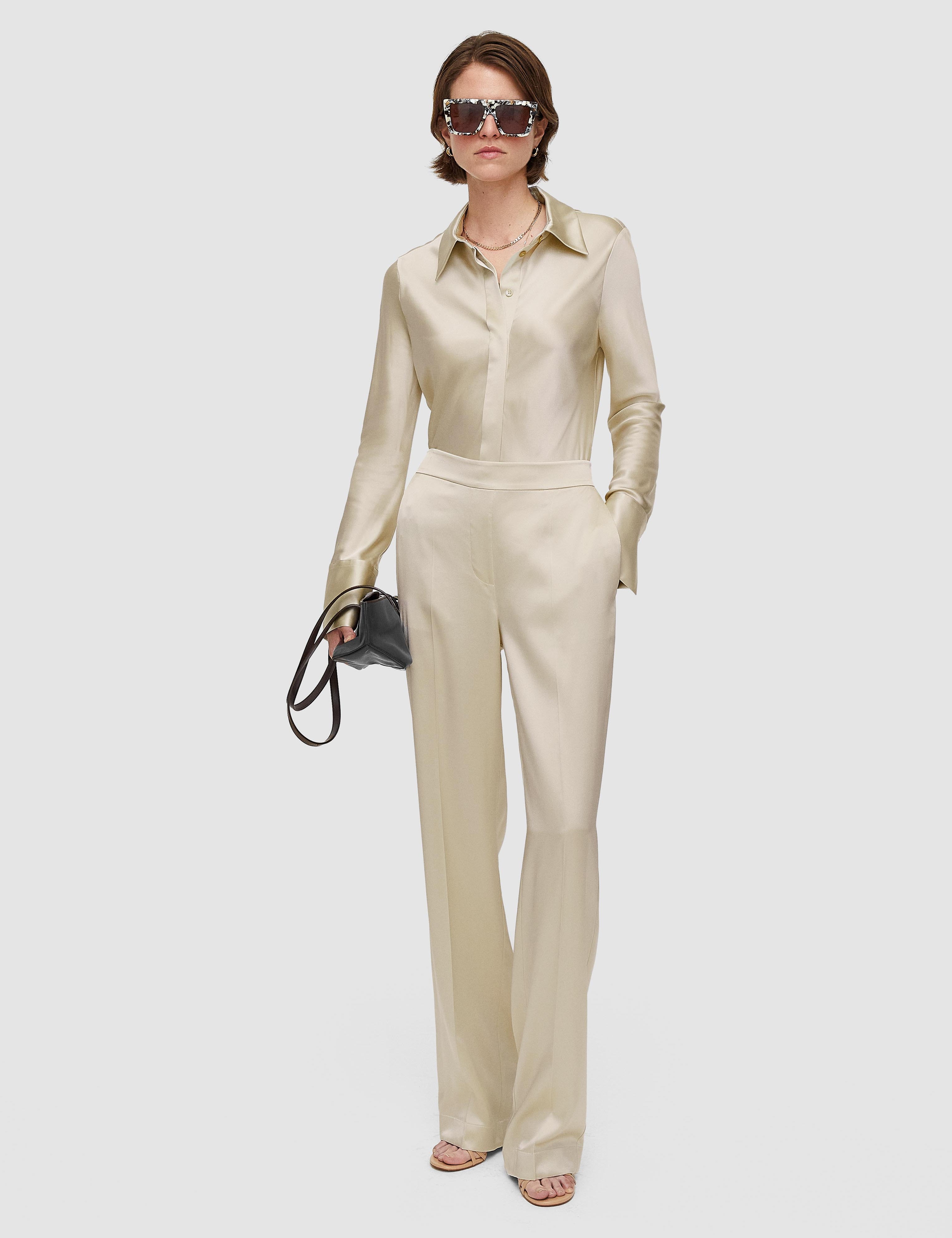 Beige Tova Silk Satin Trousers - Joseph