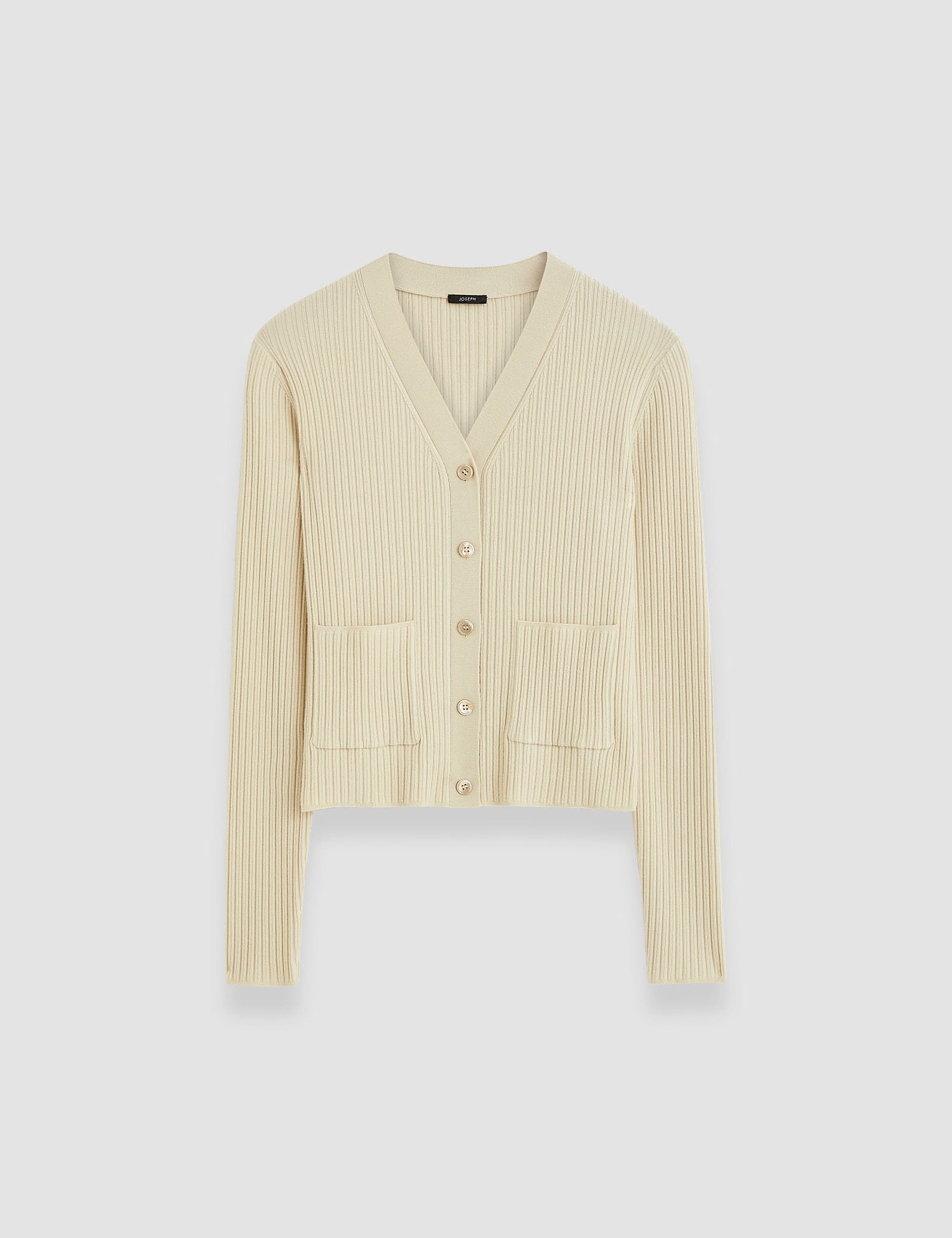 Beige Fine Merino Rib Cardigan - Joseph