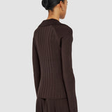 Brown Satiny Rib Knit Polo Top - Joseph